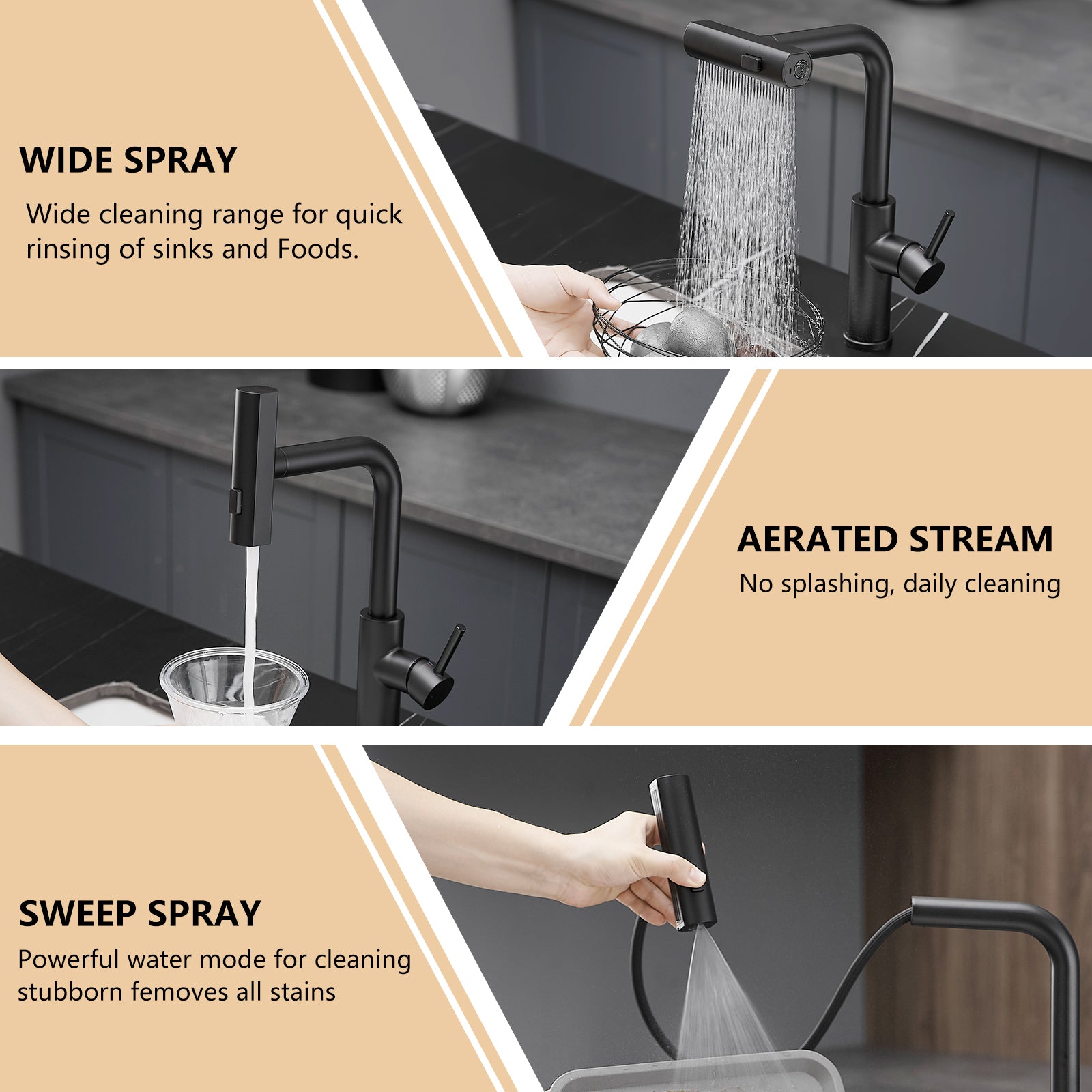 Kitchen Sink Faucet, Black Kitchen Faucets With Pull Out Sprayer,Kitchen Bar Faucet Single Hole Faucet Black Kitchen Classic,Contemporary,Modern Ceramic Stainless Steel