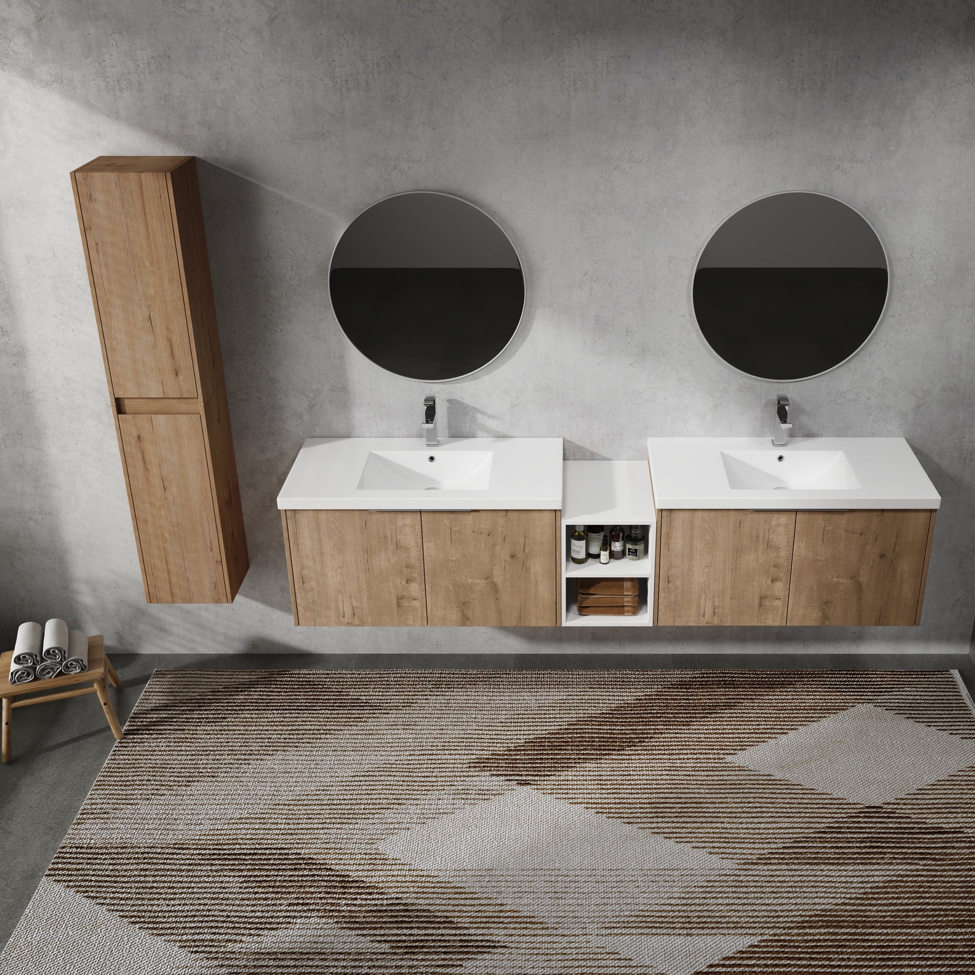 84" Wall Mounted Bathroom Vanity With Sink And Side Cabinet, Soft Close Doors,00112Imo 00636Imox2 0612Gwh Combination Cabinet Kd Packing Imitative Oak Bathroom Modern Plywood Plywood