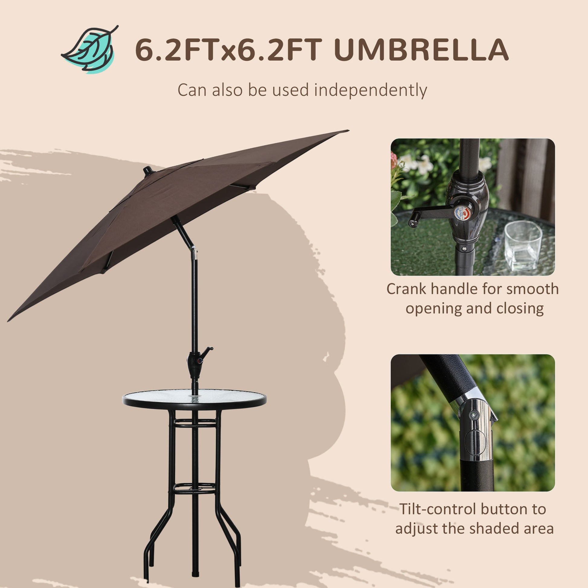Outsunny 4 Piece Outdoor Patio Dining Furniture Set, 2 Folding Chairs, Adjustable Angle Umbrella, Wave Textured Tempered Glass Dinner Table, Black Black Steel