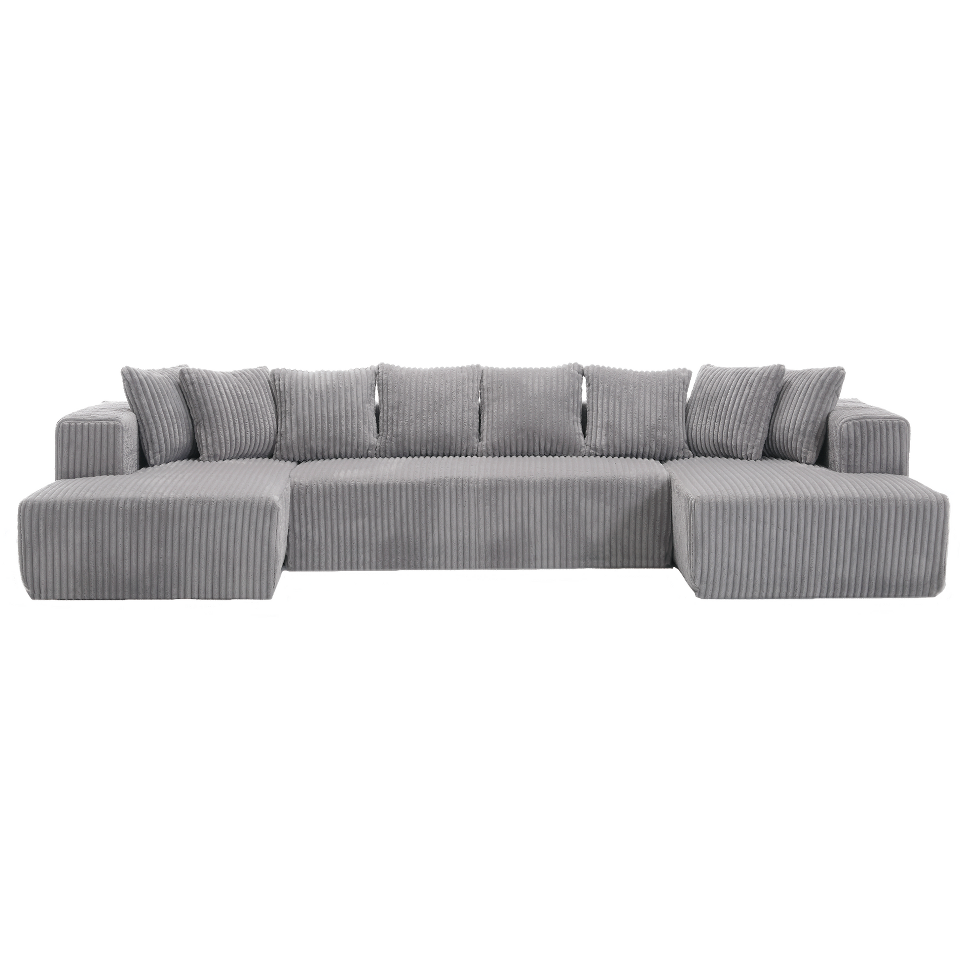 Arrived 131'' Modular Sectional Couch, U Shaped Sofachaise Lounge, Striped Fabric,Upholstered 4 Seater Couch For Living Room, Bedroom, Free Combination Sofa Corduroy , Gray Gray Polyester Primary Living Space Soft Modern Square Arms Foam Upholstered 4