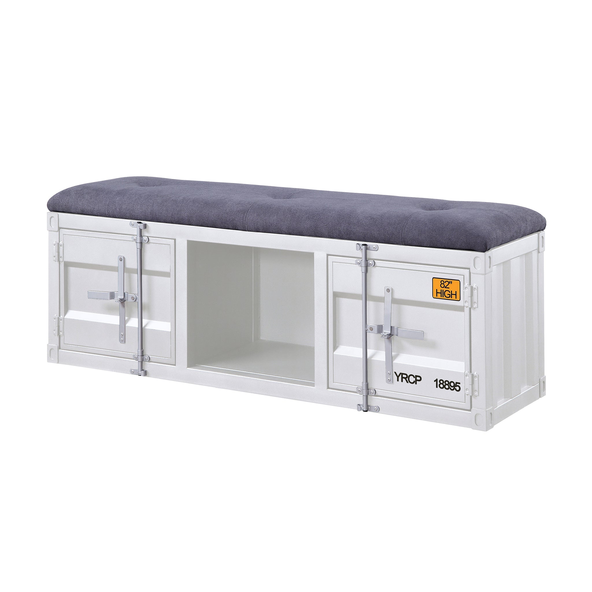 Grey And White Storage Bench Grey White Primary Living Space Industrial,Modern Shelves Fabric Metal