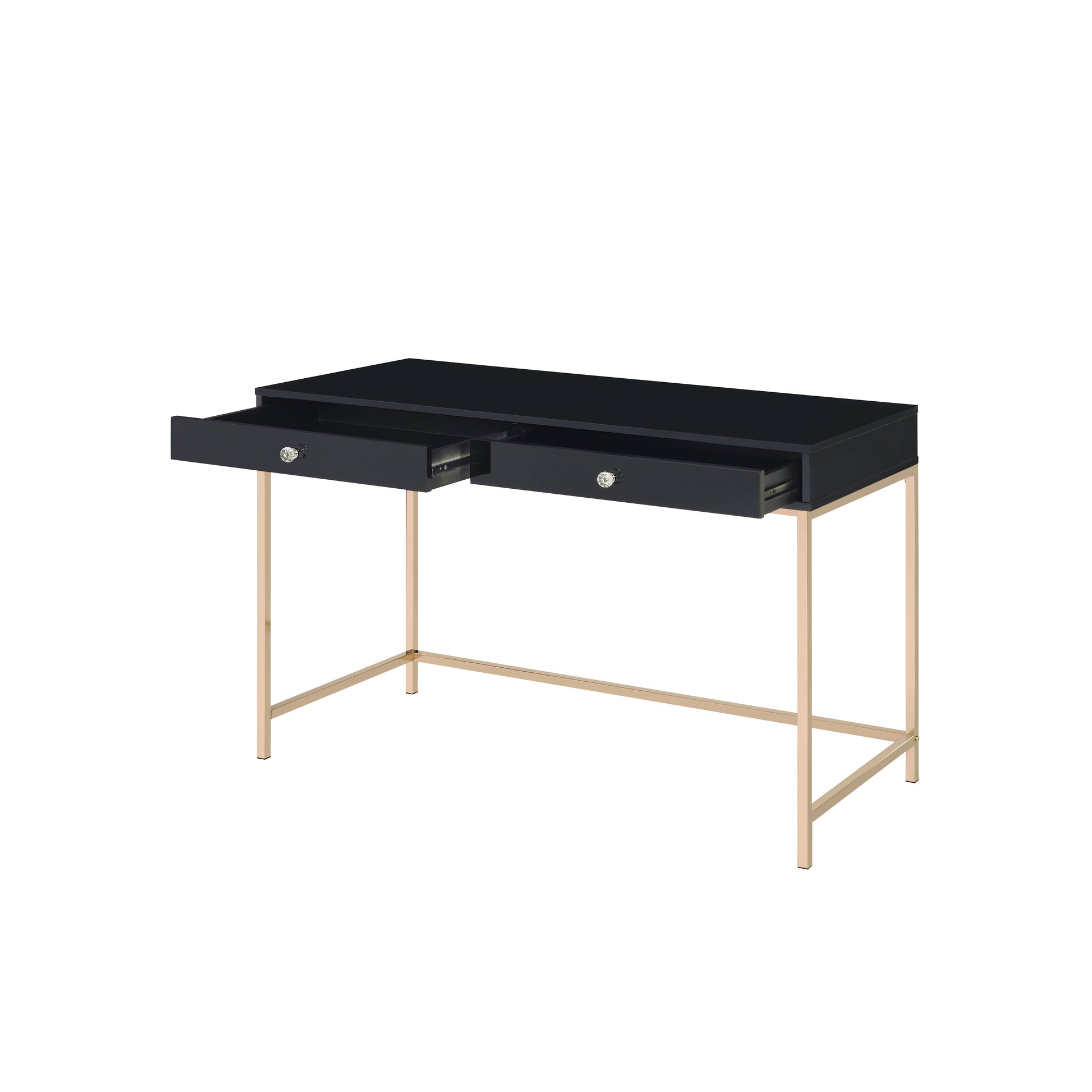 Black High Gloss And Gold 2 Drawer Writing Desk Black Gold Writting Desk Office Contemporary Rectangular Wood Metal