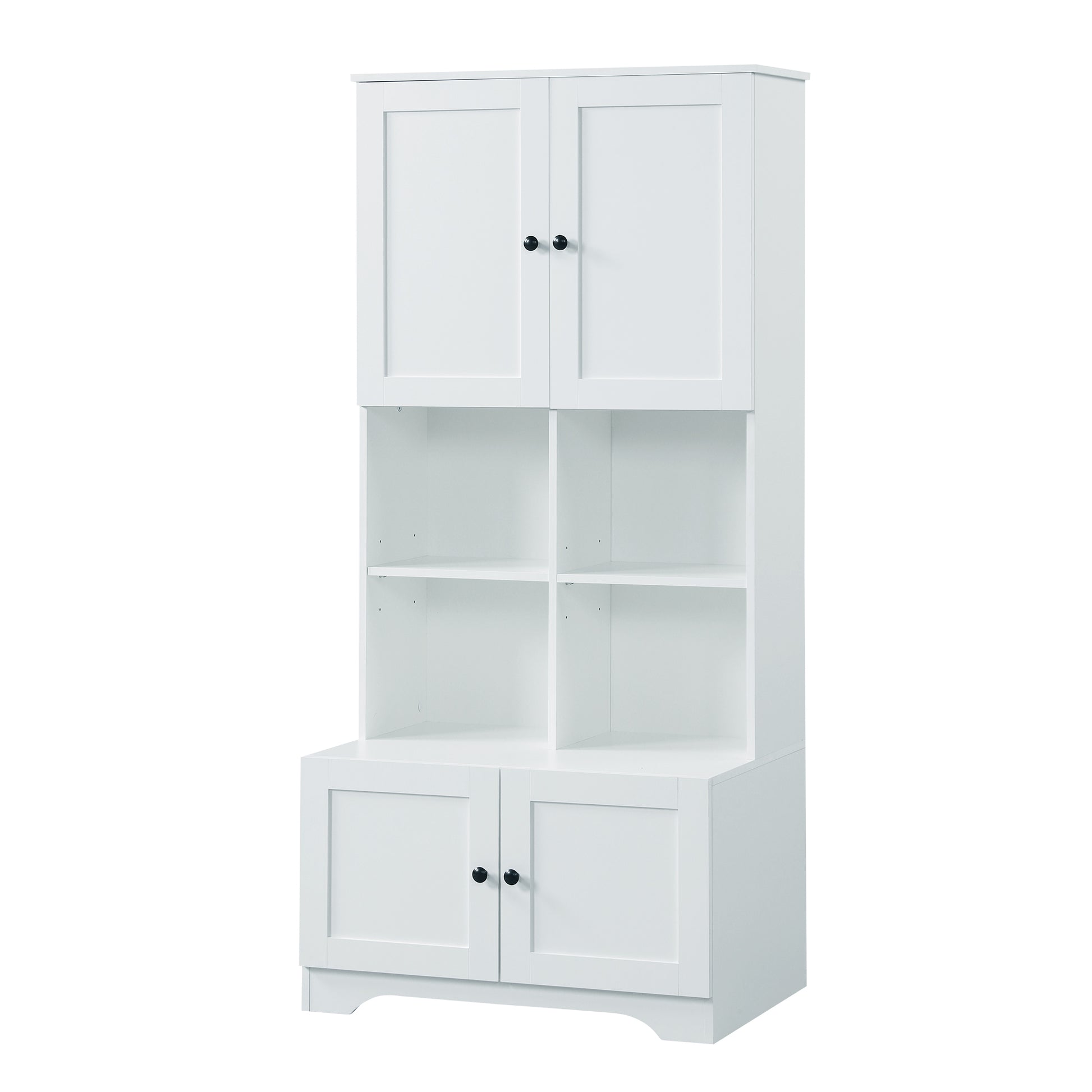 Tall And Wide Bathroom Floor Storage Cabinet, Bathroom Storage Unit, Freestanding Cabinet With 4 Doors, Adjustable Shelves, Open Multi Layer Shelves, White White Mdf