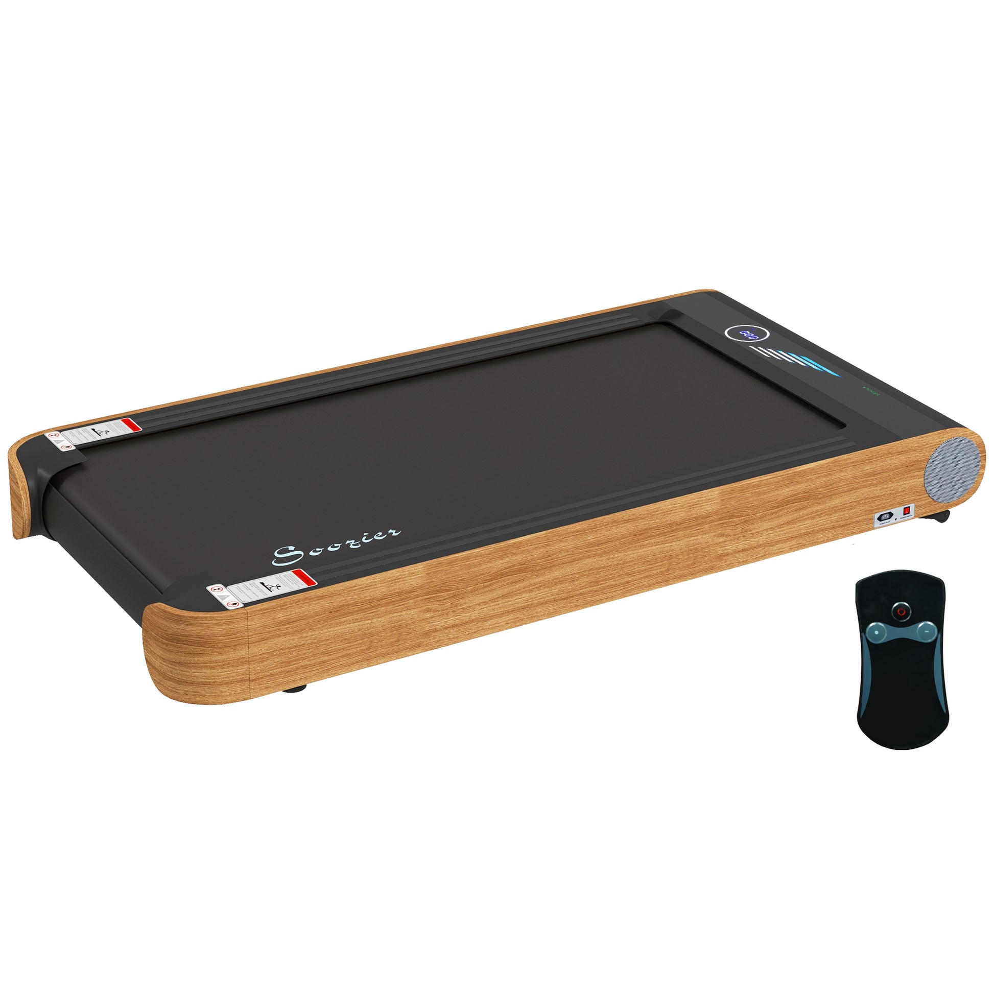 Soozier Under Desk Treadmill, 2.5Hp Portable Walking Pad With Bluetooth Speaker, Wheels, Remote Control, Led Display, 265 Lbs. Weight Capacity, For Home Gym Office, Wood Look Natural Steel