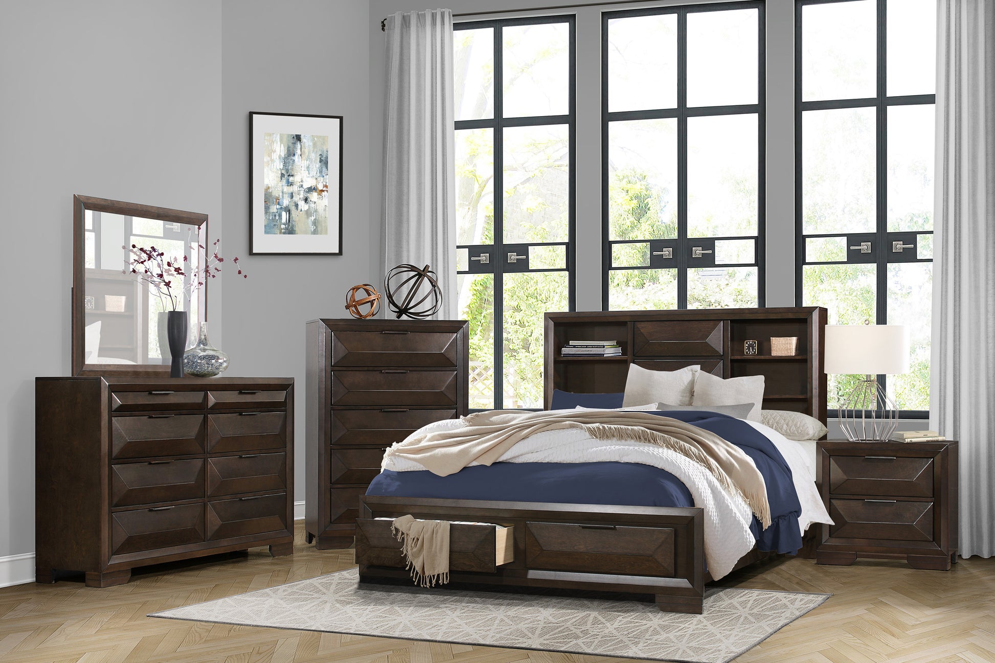 Contemporary Design 8 Drawers Dresser 1Pc Bedroom Furniture Warm Espresso Finish Raised Panel Front Espresso Bedroom Contemporary Wood