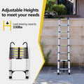 10.5Ft About 3.2M Retractable Ladder, Multi Functional Foldable Ladder, With Hook, Aluminum Retractable Ladder, Suitable For Daily Use Of Rv, Attic, Home, 330 Pounds Antique Silver Aluminium