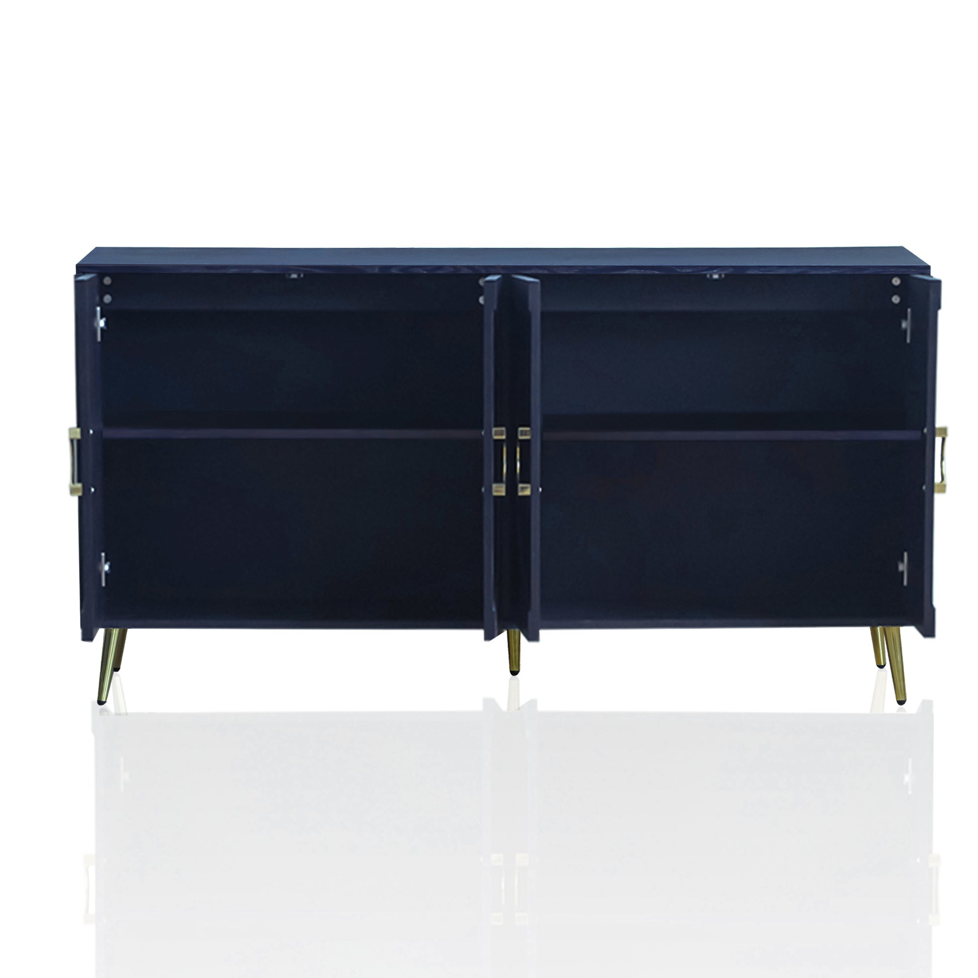 Modern Lacquered 4 Door Wooden Cabinet Sideboard Buffet Server Cabinet Storage Cabinet, For Living Room, Entryway, Hallway, Office, Kitchen And Dining Room, Navy Blue Lacquered Navy Blue Adjustable Shelves Engineered Wood