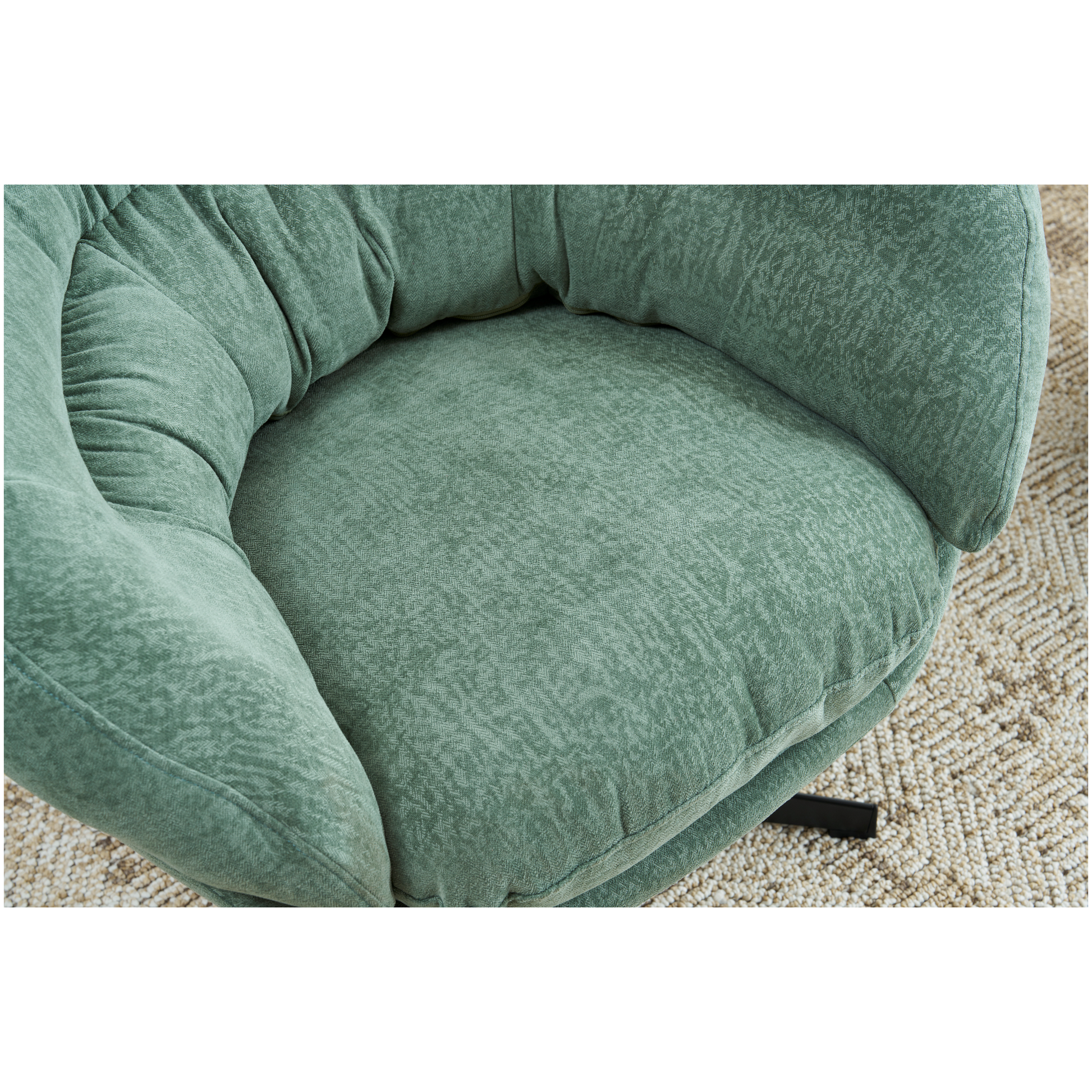 Comfy Chenille Upholstered 360 Swivel Club Chair Accent Chair With Removable Cushion, Round Office Chair With Black Metal Base, Cotton Material, Living Room, Bedroom, Reading Corner, Office Green