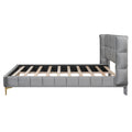 Queen Size Upholstered Velvet Platform Bed, Gray Box Spring Not Required Queen Gray Wood Bedroom Bed Frame Velvet Upholstered