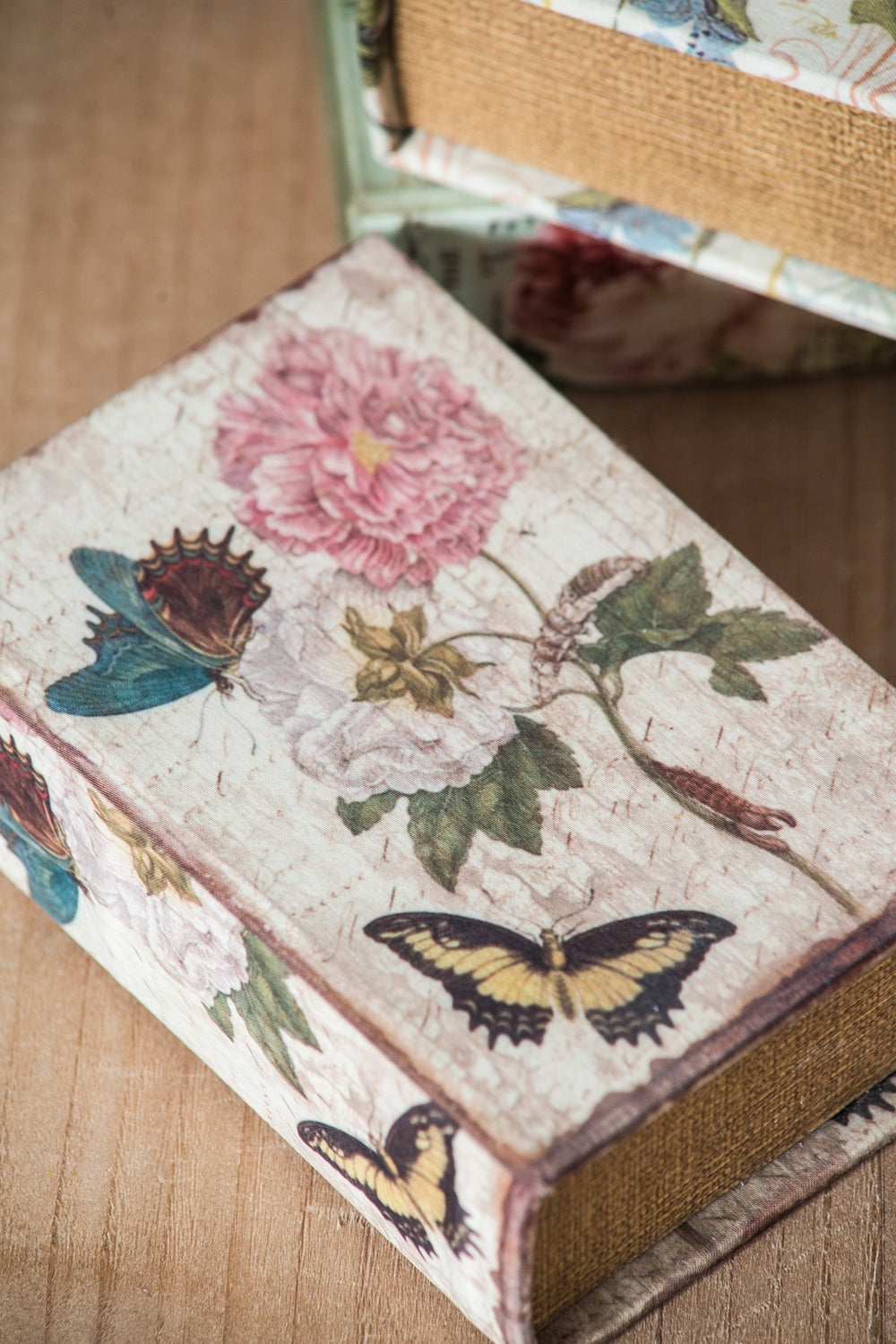 Set Of 4 Book Boxes With Birds, Flowers, And Handwriting Design, 5.5X4X2" Multi Mdf