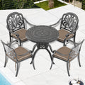 Cushions In Random Colors 5 Piece Set Of Cast Aluminum Patio Furniture With Cushions Yes Dining Set Black Seats 4 Rust Resistant Frame Water Resistant Cushion Garden & Outdoor Complete Patio Sets