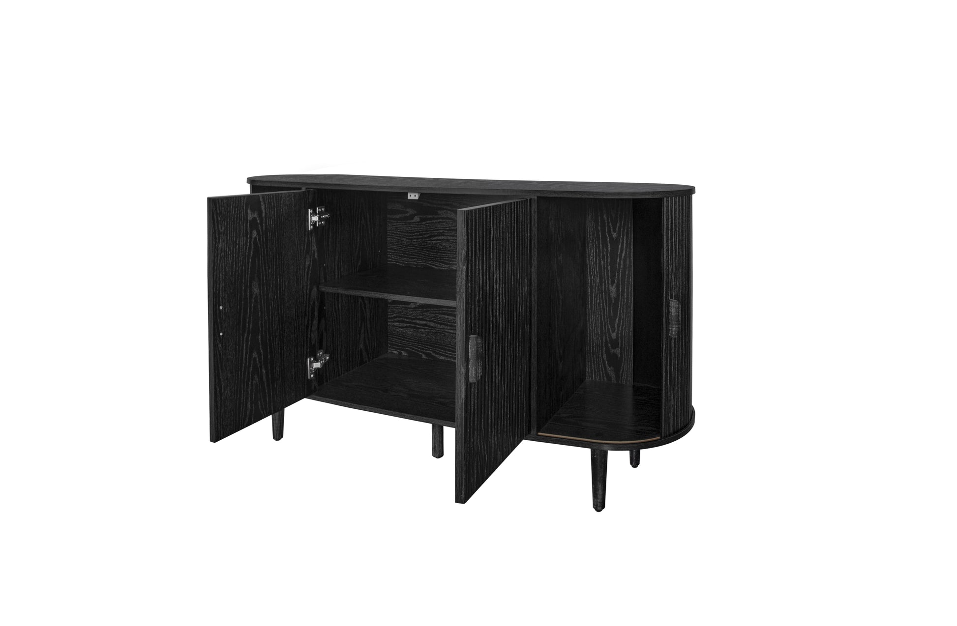 4 Door Storage Cabinet, Fluted Entertainment Center, Accent Cabinet With Adjustable Shelf ,Tv Stand Storage With Sliding Doors ,Tv Console Cabinet For Living Room Bedroom Freestanding 3 4 Spaces Natural Black Sliding Doors Dining Room Glam,Modern Mdf