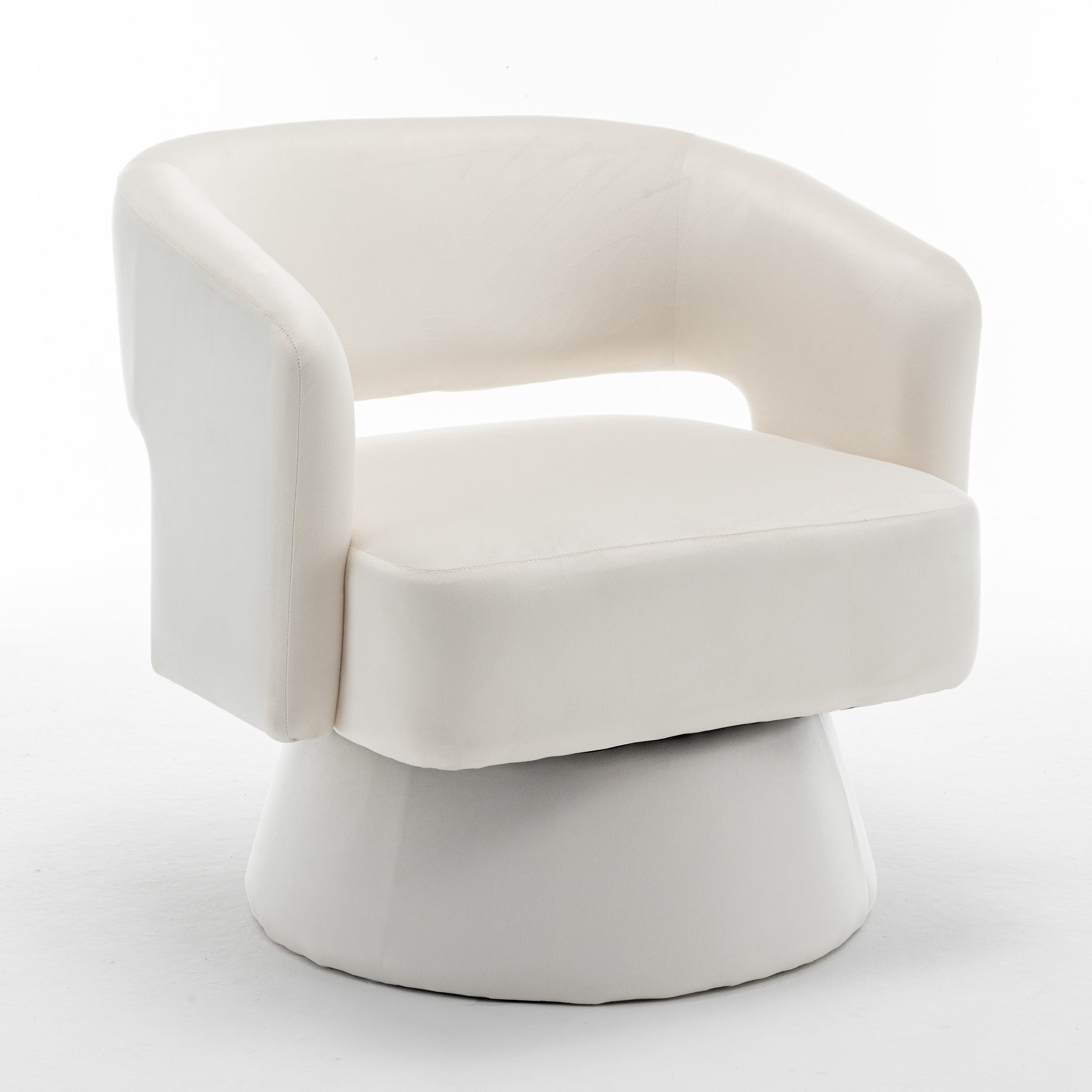 Swivel Barrel Chair, Velvet Accent Armchair 360 Degree Swivel Club Chair For Living Room Bedroom Reception Room White Foam Velvet