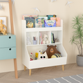 Toy Storage Organizer, Kids Bookshelf And Toy Storage With Legs, Multifunctional Storage Organizer, Children Bookcase For Kids Room, Living Room, Nursery,White White Solid Wood Mdf