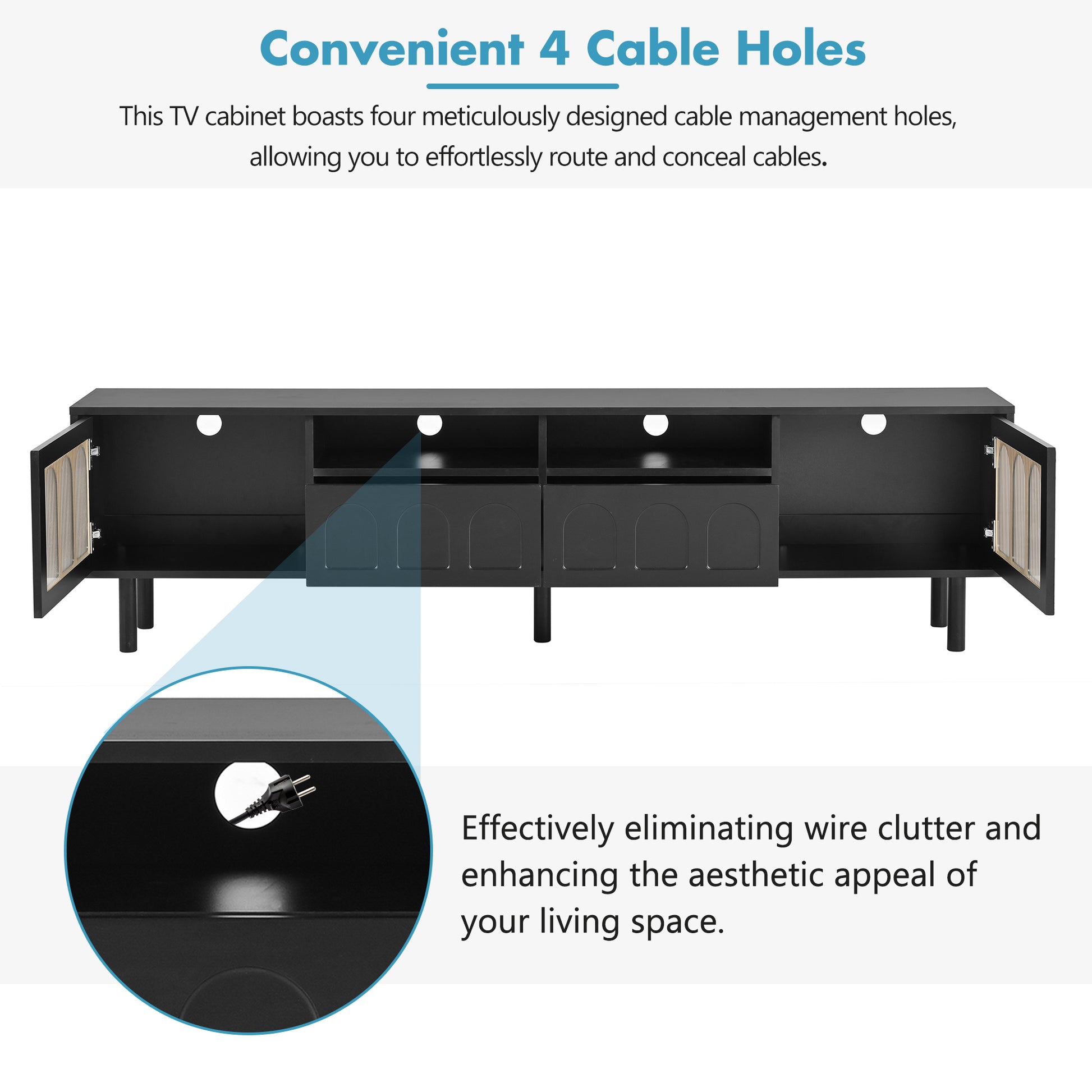 Cream Style Tv Stand And Coffee Table Set Of 2, Led Light Strip Tv Stand For Tvs Up To 80'', Cloud Top Coffee Table With 2 Brake Wheels For Living Room, Black Black 80 89 Inches Particle Board