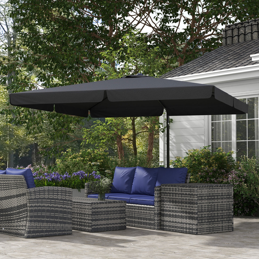 Outsunny 10' Cantilever Patio Umbrella, Square Offset Umbrella With Tilt, Crank, Cross Base, Aluminum Pole And Air Vent, Hanging Umbrella For Garden, Pool, Backyard, Gray Gray Aluminum