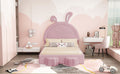 Full Size Upholstered Rabbit Shape Bed With 2 Storage Stools, Velvet Platform Bed With Cartoon Ears Shaped Headboard, Pink Full Pink Wood
