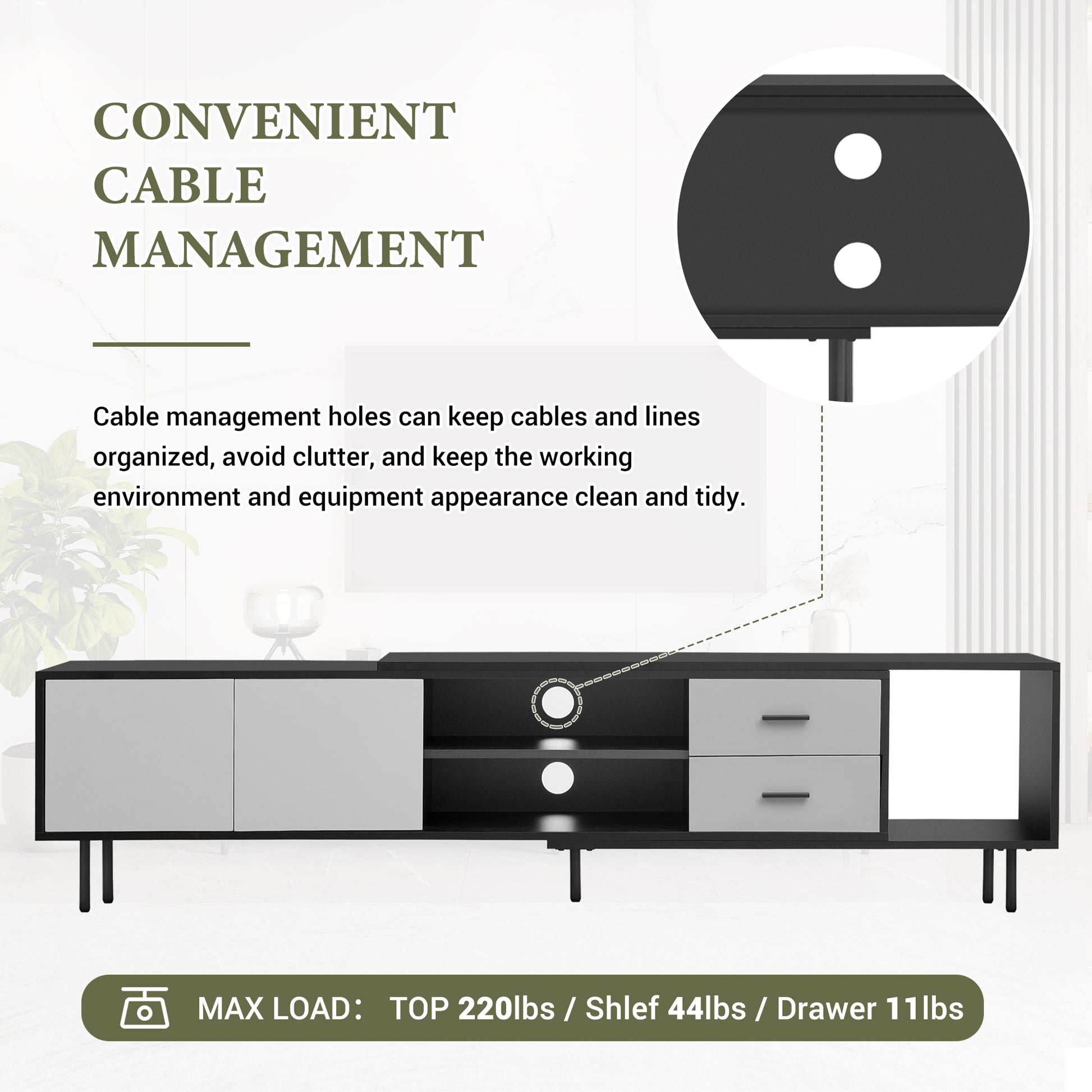 Modern Tv Stand For 80'' Tv With 2 Doors, Media Console Table, Entertainment Center With Large Storage Cabinet For Living Room, Bedroom Black Grey 70 79 Inches Primary Living Space 70 79 Inches 75