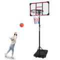 Portable Basketball Goal System With Stable Base And Wheels, Use For Indoor Outdoor Teenagers Youth Height Adjustable 5.6 To 7Ft Basketball Hoop 28 Inch Backboard Red Sporty Iron