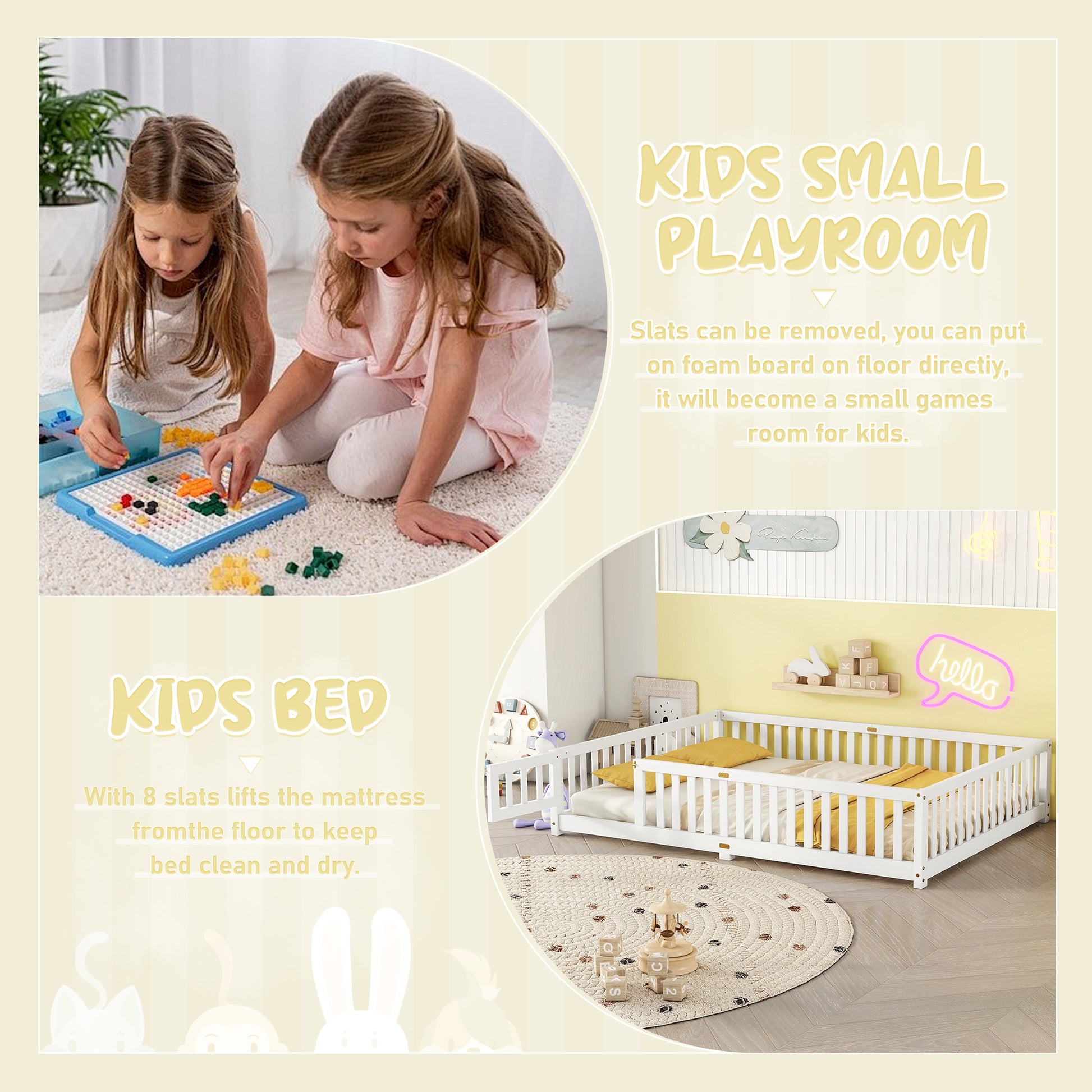 Queen Size Bed Floor Bed With Safety Guardrails And Door For Kids, White Expect Arrival Date 2024.7.26 , Old Sku W158090696 Queen White Pine