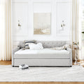 Full Size Upholstery Daybed With Twin Size Erectable Trundle And Usb Charging Design, Linen Beige Box Spring Not Required Full Beige Bedroom Linen Linen