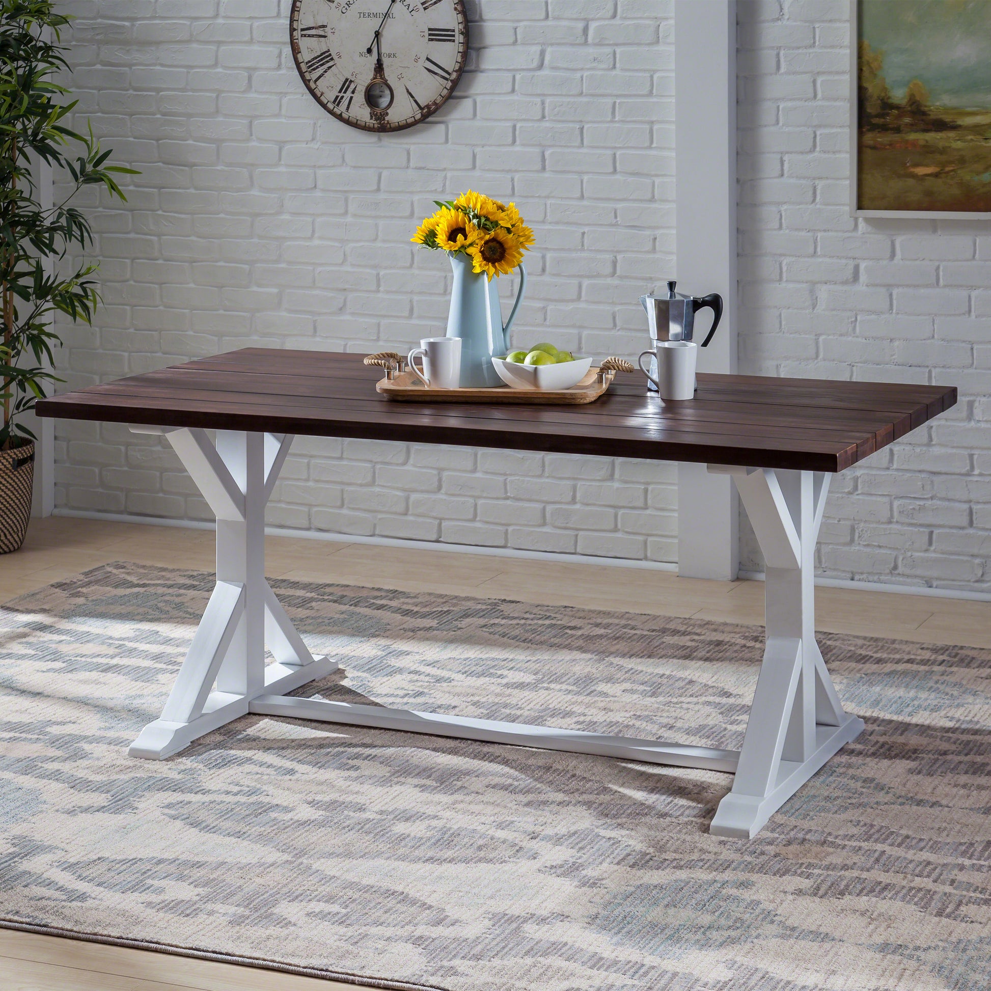 Cassia Farmhouse Dining Table Dark Brown White Acacia Wood