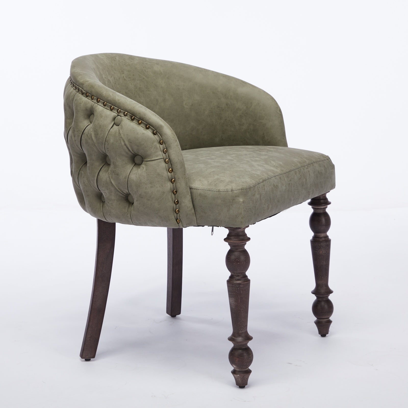 Hand Pulled Buckle Decoration Pu Dining Chair,Accent Leisure Chair, Mid Century Modern Arm Chair With Solid Wood Armrests And Legs, 1 Seat Cushioned Sofa For Living Room Bedroom,Olive Green Color Olive Green Primary Living Space American Design