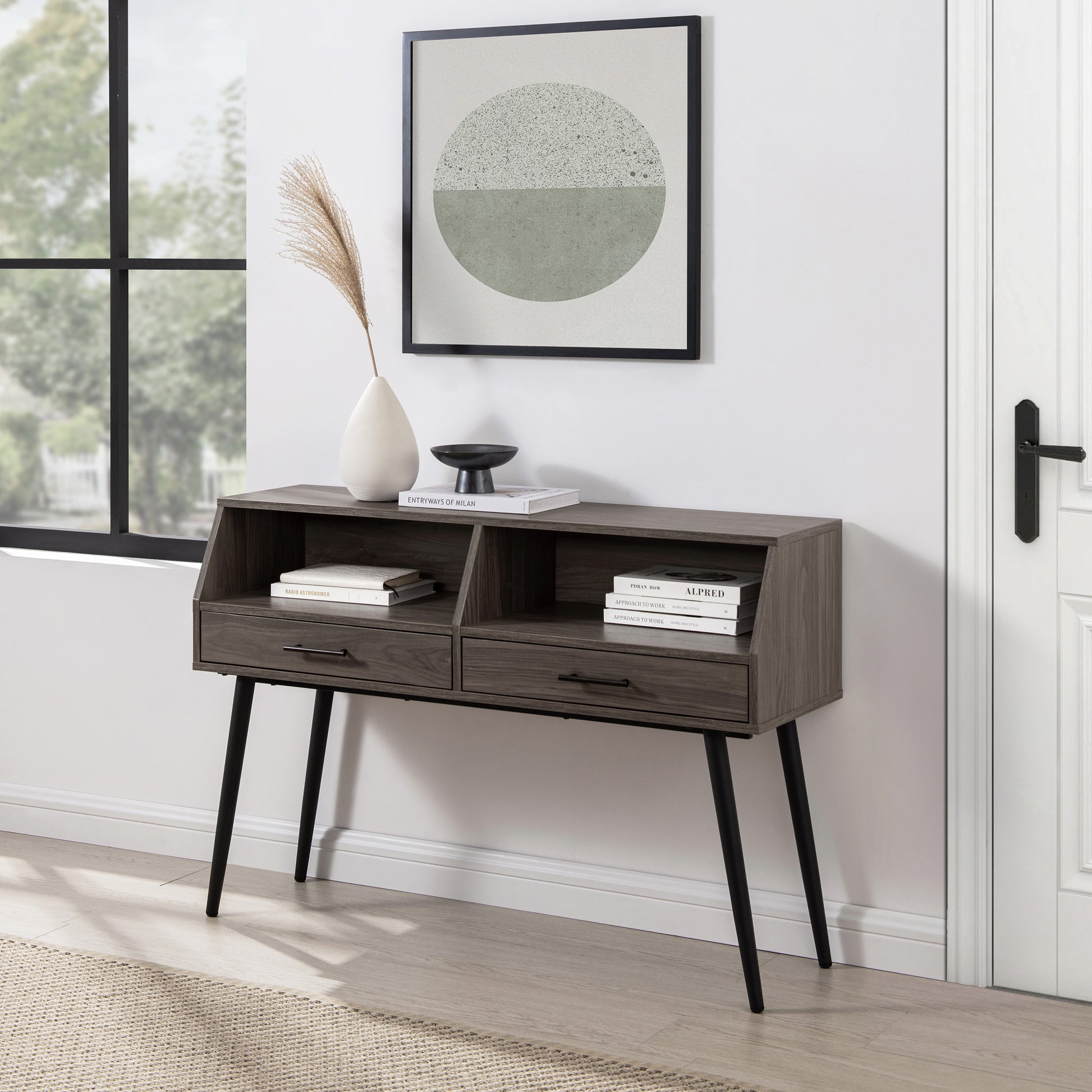 Contemporary 2 Drawer Angled Entry Table Slate Grey Light Gray Mdf Mdf