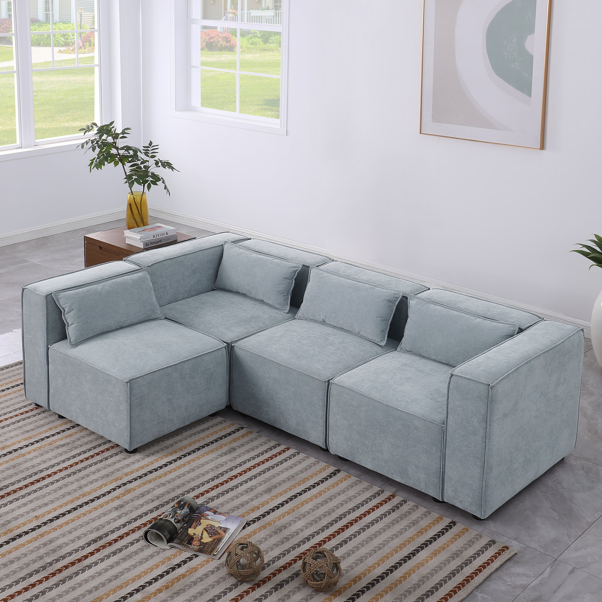 Modular Sofa Grayish Blue Chenille Fabric, Simple And Grand, The Seat And Back Is Very Soft. This Is Also A Knock Down Sofa Grayish Blue Chenille 4 Seat