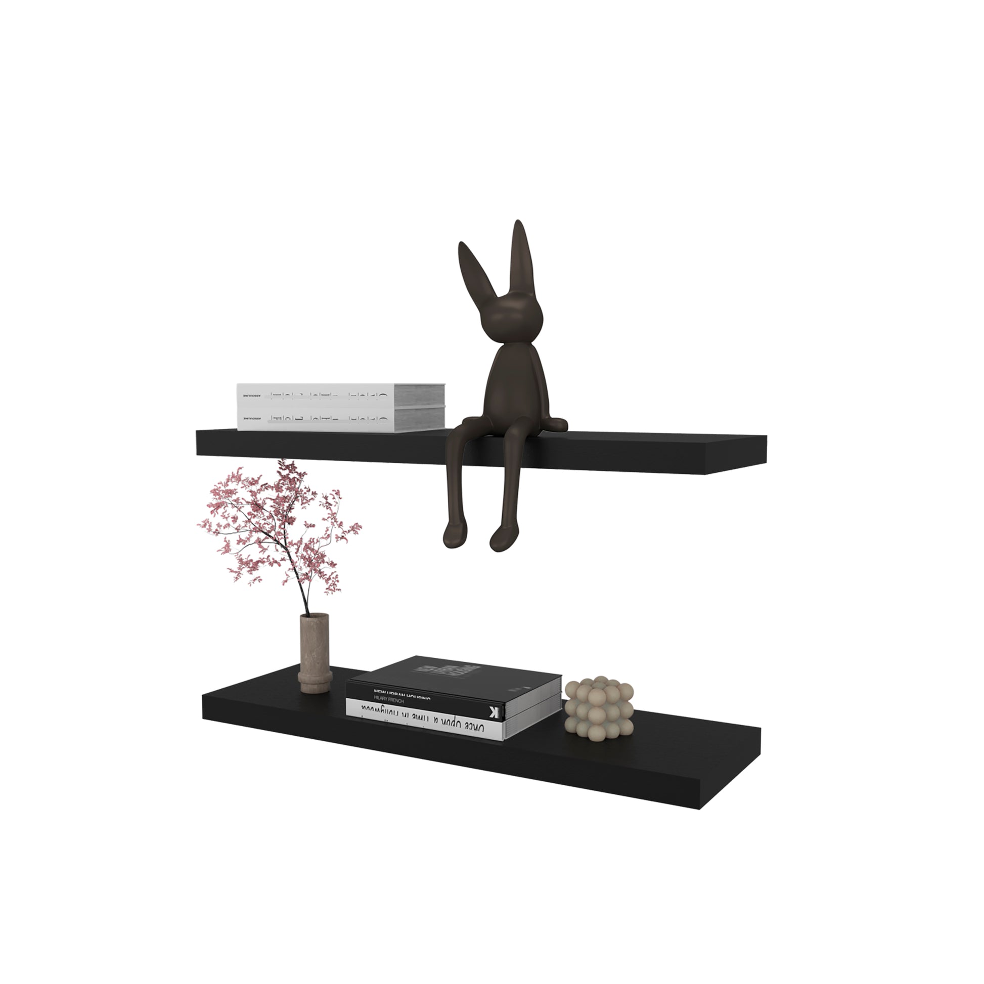 Iva Floating Shelf In Melamine X2, Black Black Horizontal Primary Living Space Contemporary,Minimalist,Modern Wall Mounted Particle Board Melamine