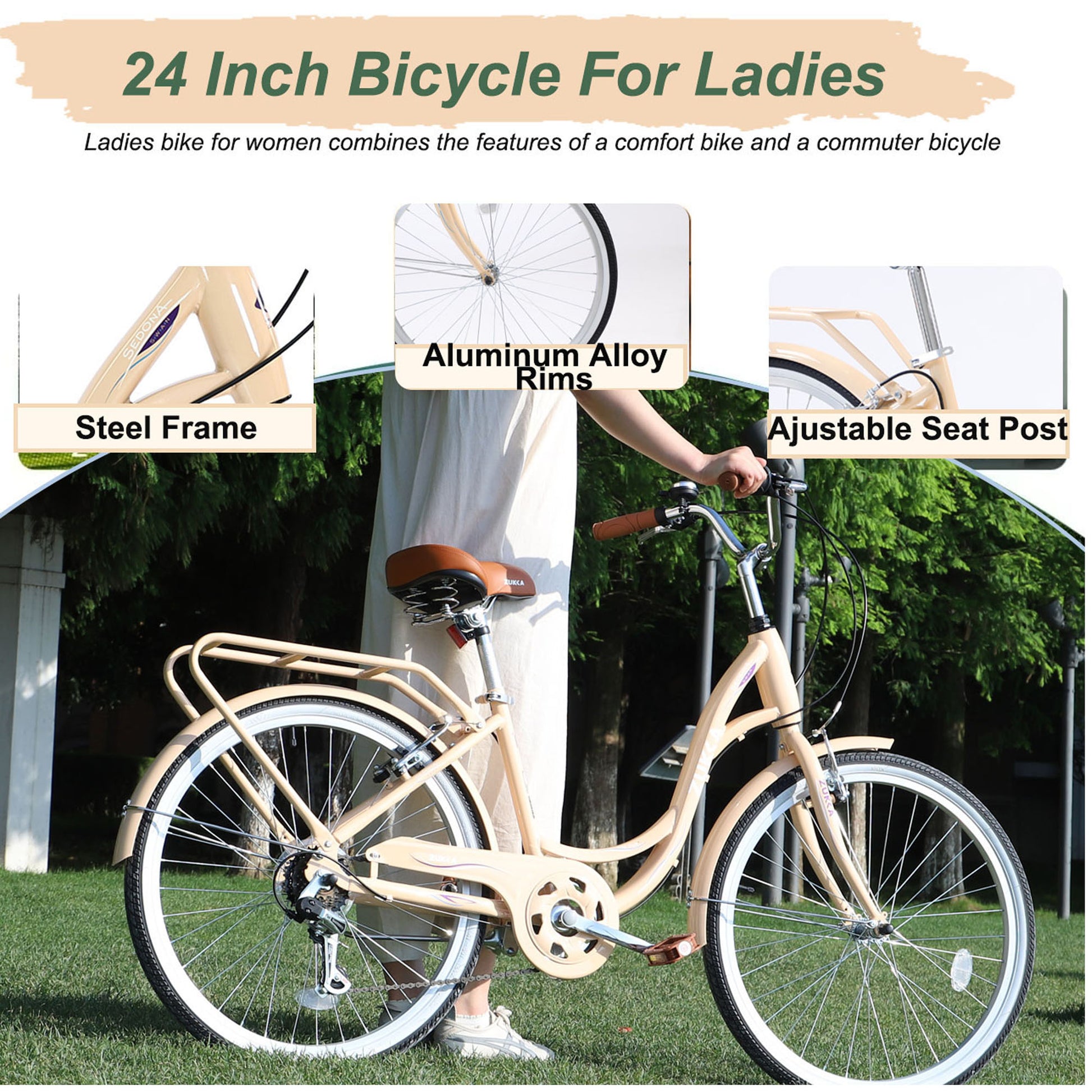 Speed, Steel Frame, Multiple Colors 24 Inch Ladies Bicycle Cycling B