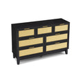 Bedroom 7 Drawer Dresser, Rattan Dresser Modern Wooden Chest Of Drawers With Spacious Storage Space For Bedroom Hallway Living Room Black Solid Wood Mdf