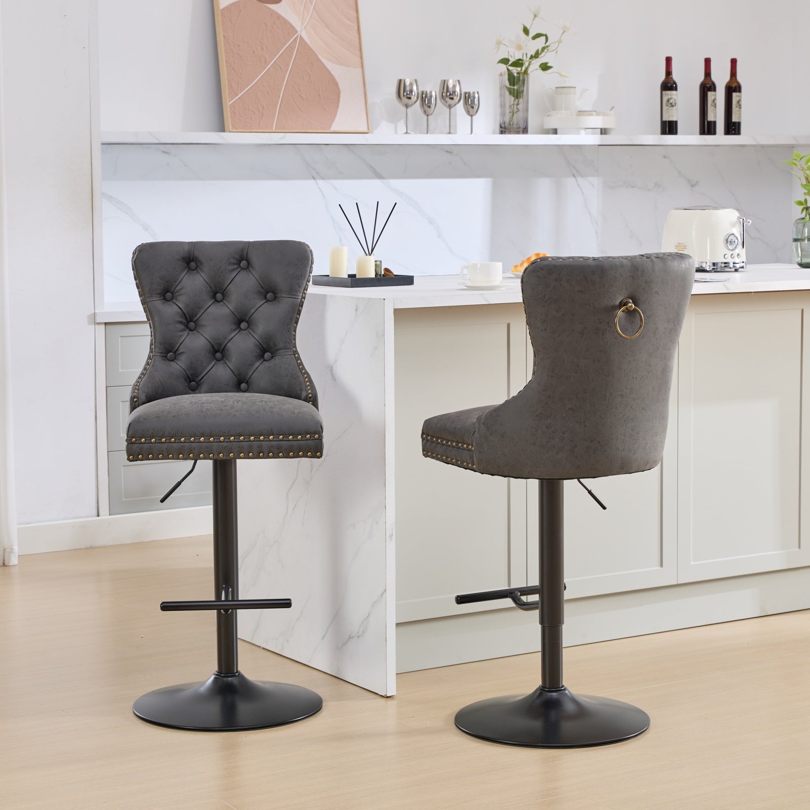 Aged And Retro Pu Swivel Barstools Adjusatble Seat Height From 25 33 Inch, Modern Bar Stools With Backs Comfortable Tufted For Home Pub And Kitchen Island Black,Set Of 2 Black American Design Bar Stools Set Of 2 Foam Pu Leather