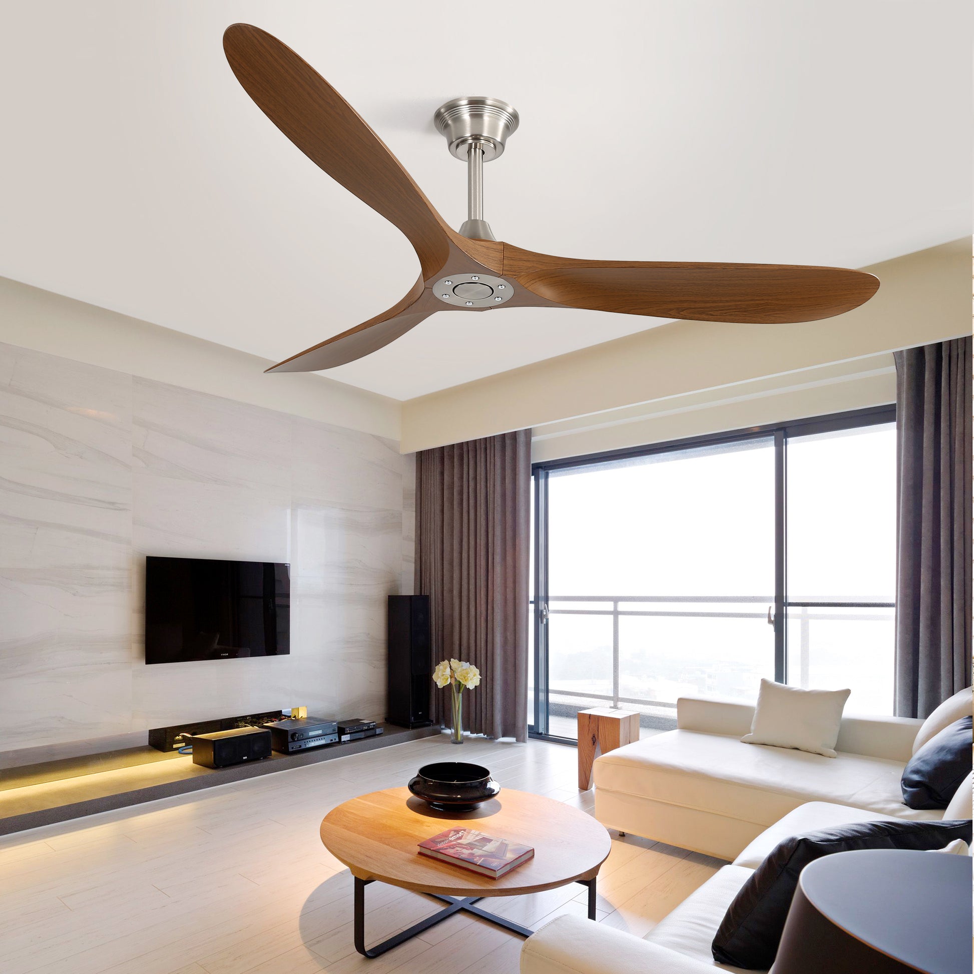 60 Inch Outdoor Ceiling Fan Without Light 3 Abs Blade With Smart App Control Brushed Nickel Abs