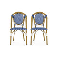French Bistro Chair White Blue Rattan