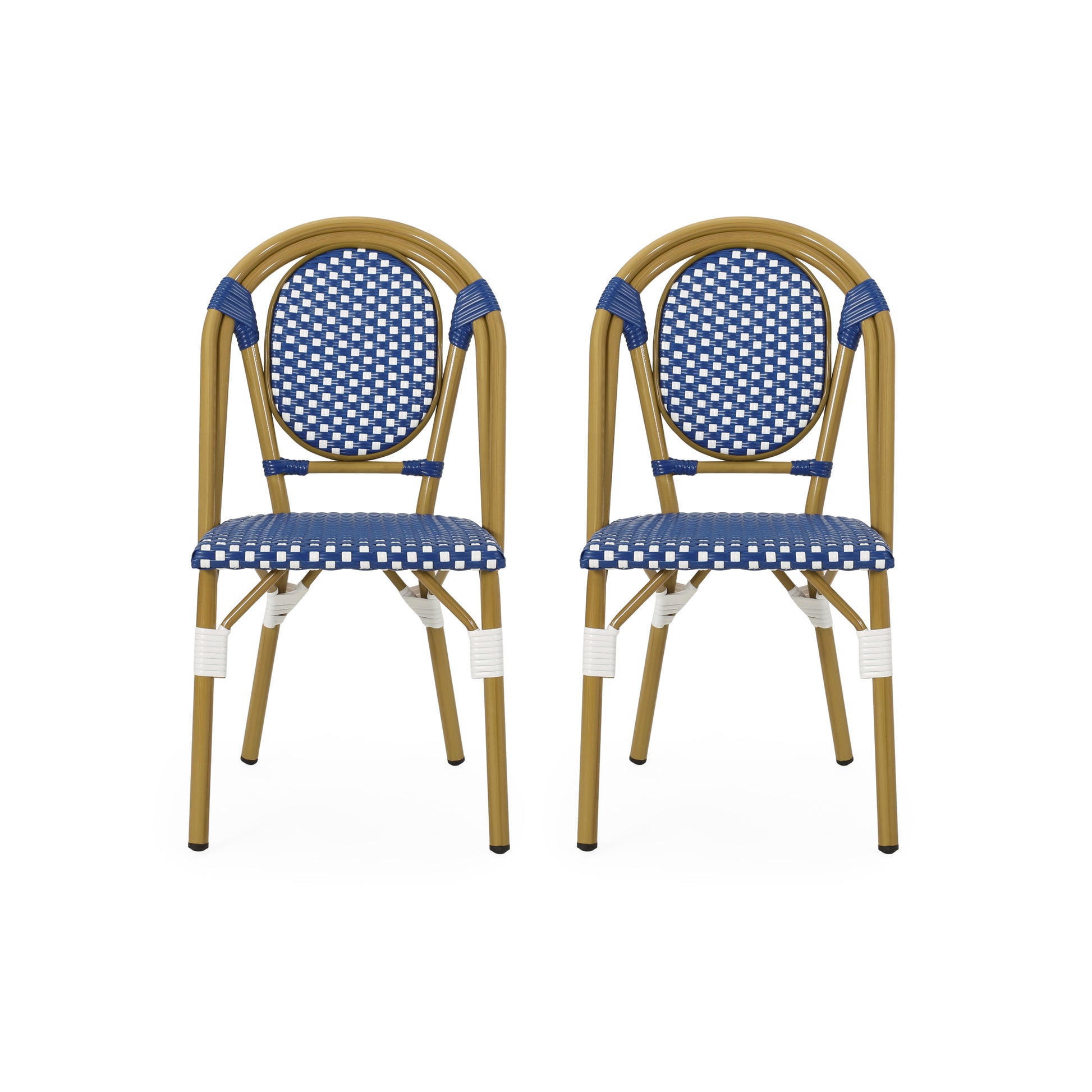 French Bistro Chair White Blue Rattan