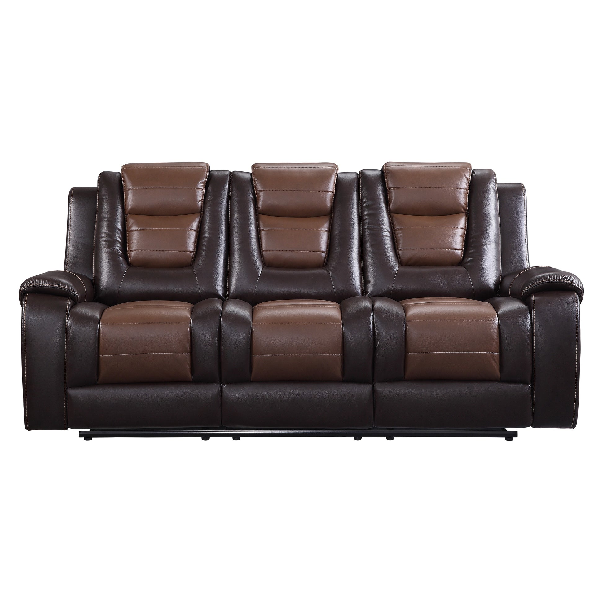 Modern Luxury Living Room Sofa Set 3Pc Reclining Sofa Loveseat Glider Reclining Chair Formal Furniture Premium Faux Leather Upholstery Comfortable Two Tone Brown Finish Dark Brown,Light Brown Faux Leather Wood Primary Living Space Luxury,Modern