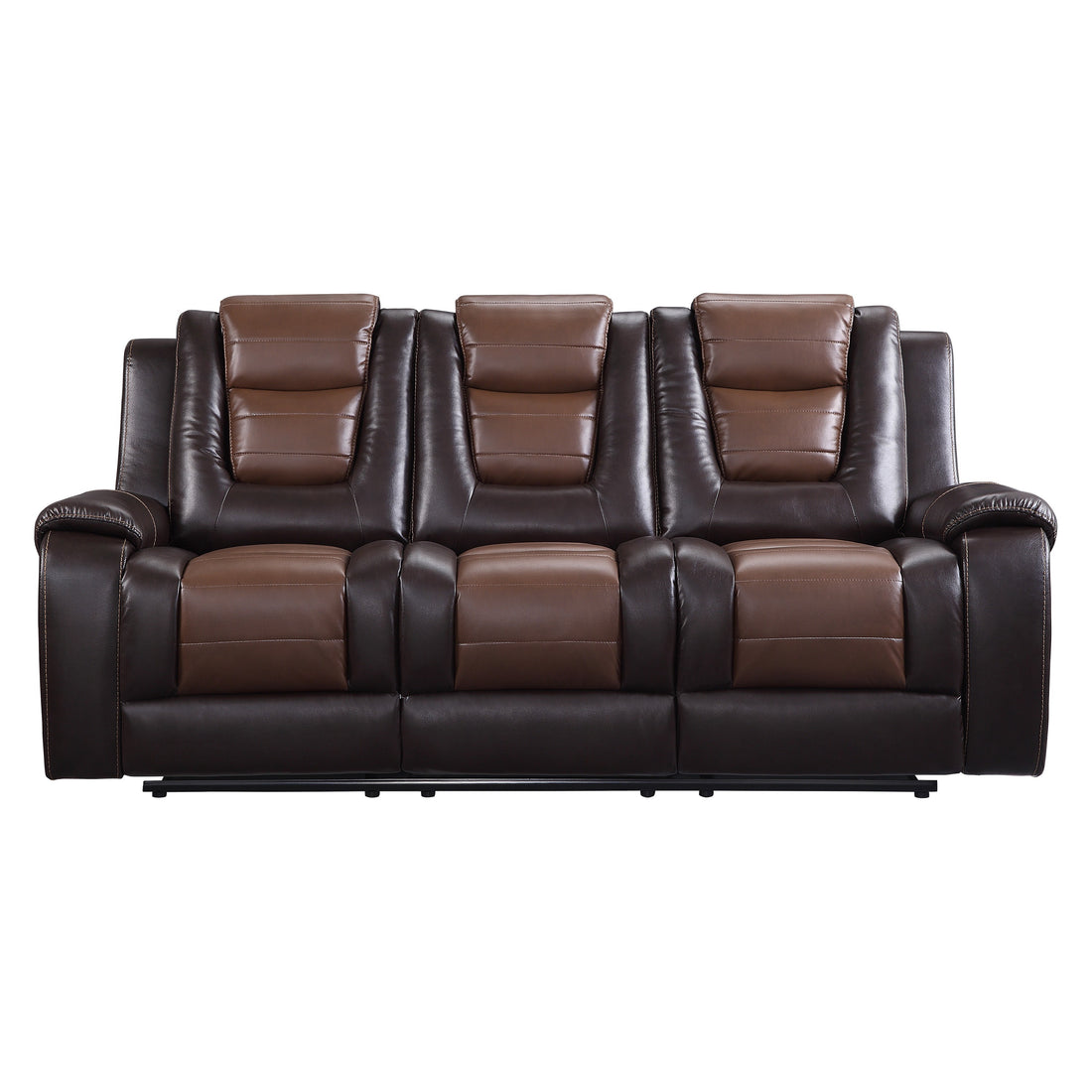 Modern Luxury Sofa Dual Reclining With Center Drop Down Cup Holders 1Pc Formal Living Room Furniture Premium Faux Leather Upholstery Comfortable Two Tone Brown Finish Dark Brown,Light Brown Faux Leather Wood Primary Living Space Luxury,Modern