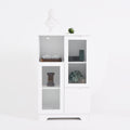 Wooden Floor Cabinet With 2 Glass Doors And 2 Storage Space,White ,Living Room Bathroom Entryway White White Mdf