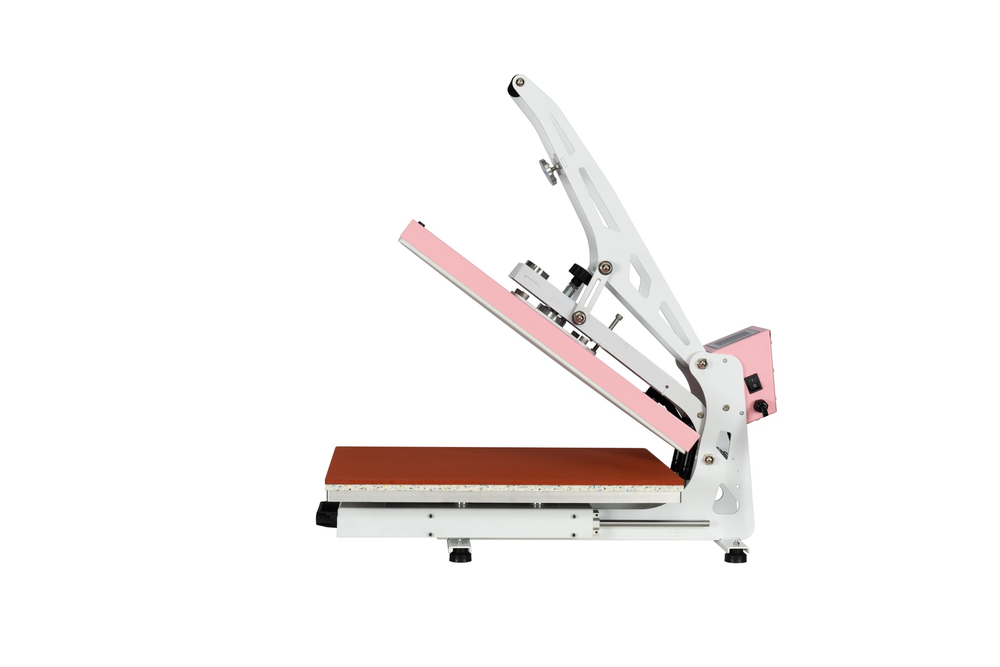 16X24 Semi Automatic Heat Press Machine With Auto Open And Slide Out Base Pink White Aluminium