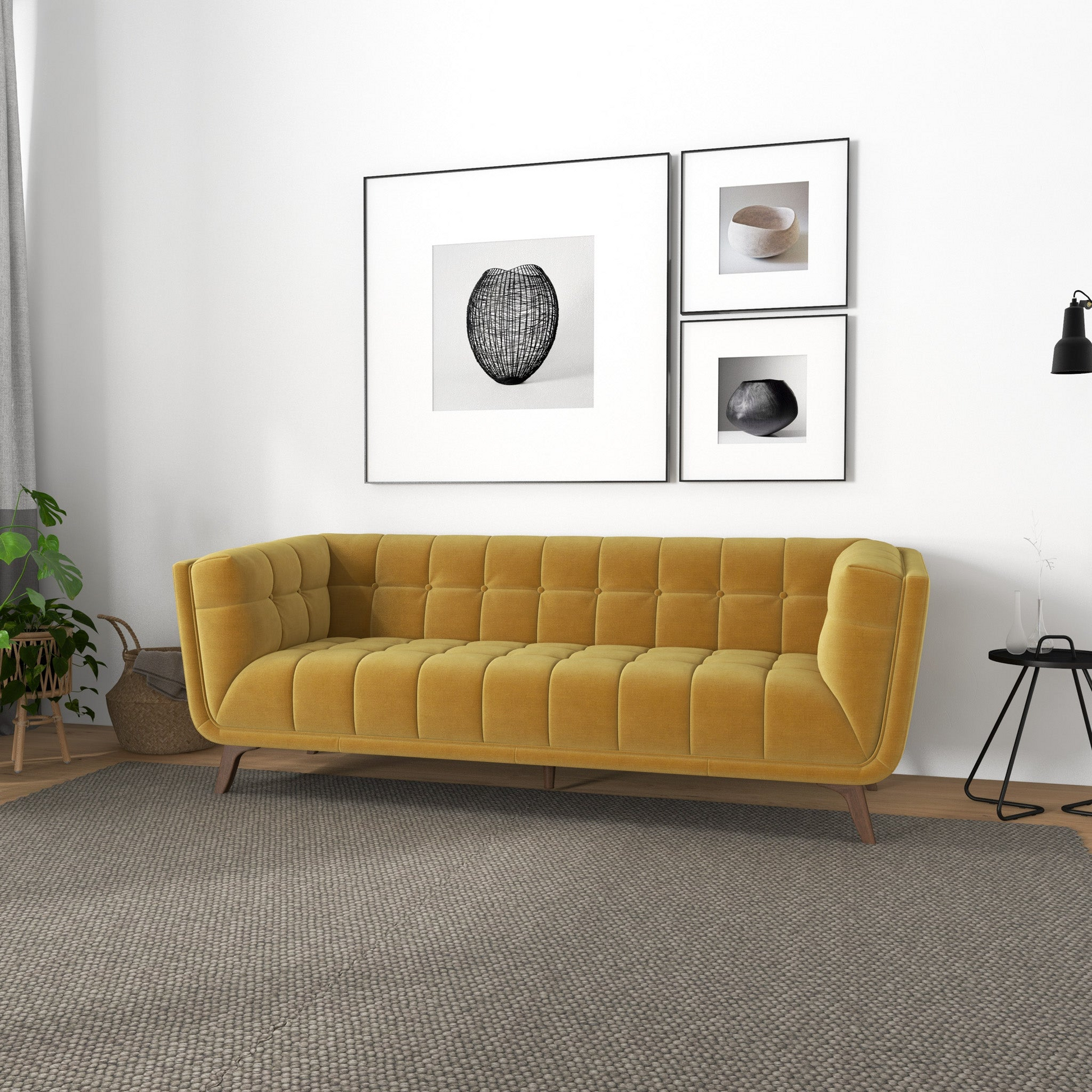 Addison Large Gold Velvet Sofa Gold Brown Velvet Wood Primary Living Space Mid Century Modern Foam Solid Wood,Velvet 3 Seat