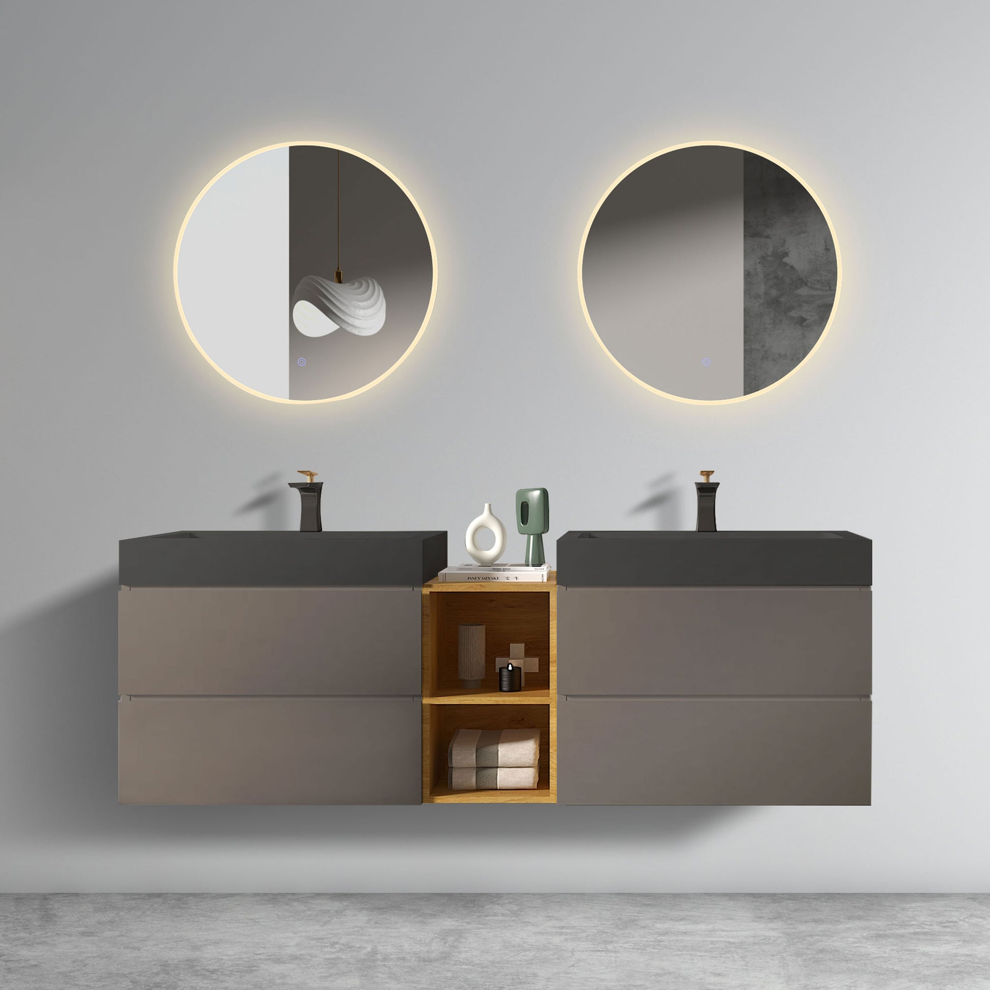 U096 Alice72W 102 Alice 72" Space Gray Bathroom Vanity With Double Sinks And Open Shelf, Modern Wall Mounted Floating Bathroom Vanity, One Piece Sink Basin Without Drain And Faucet Light Gray Bathroom Modern Engineered Wood
