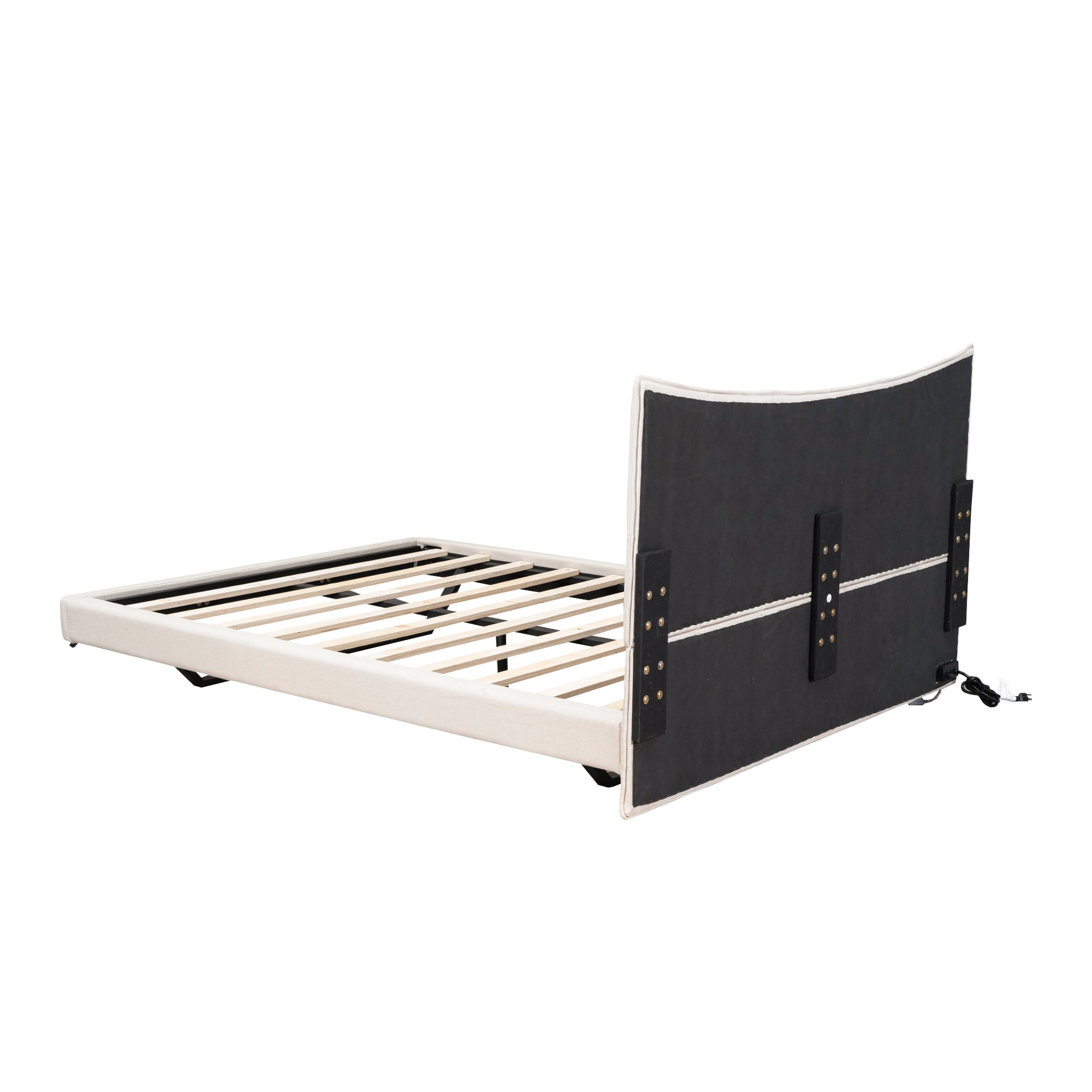 Full Size Upholstered Platform Bed With Led Lights,Usb Ports And Outlets,Linen Fabric,Beige Full Beige Wood Metal