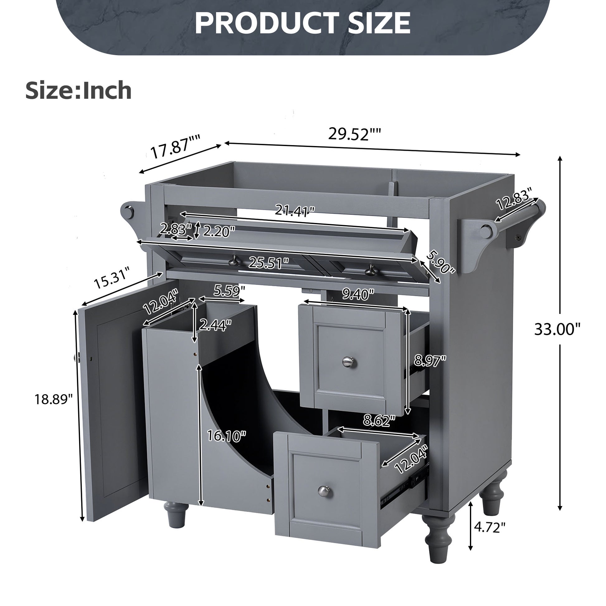 30'' Bathroom Vanity Without Top Sink, Modern Bathroom Storage Cabinet With 2 Drawers And A Tip Out Drawer Not Include Basin Grey Bathroom Modern Solid Wood Mdf