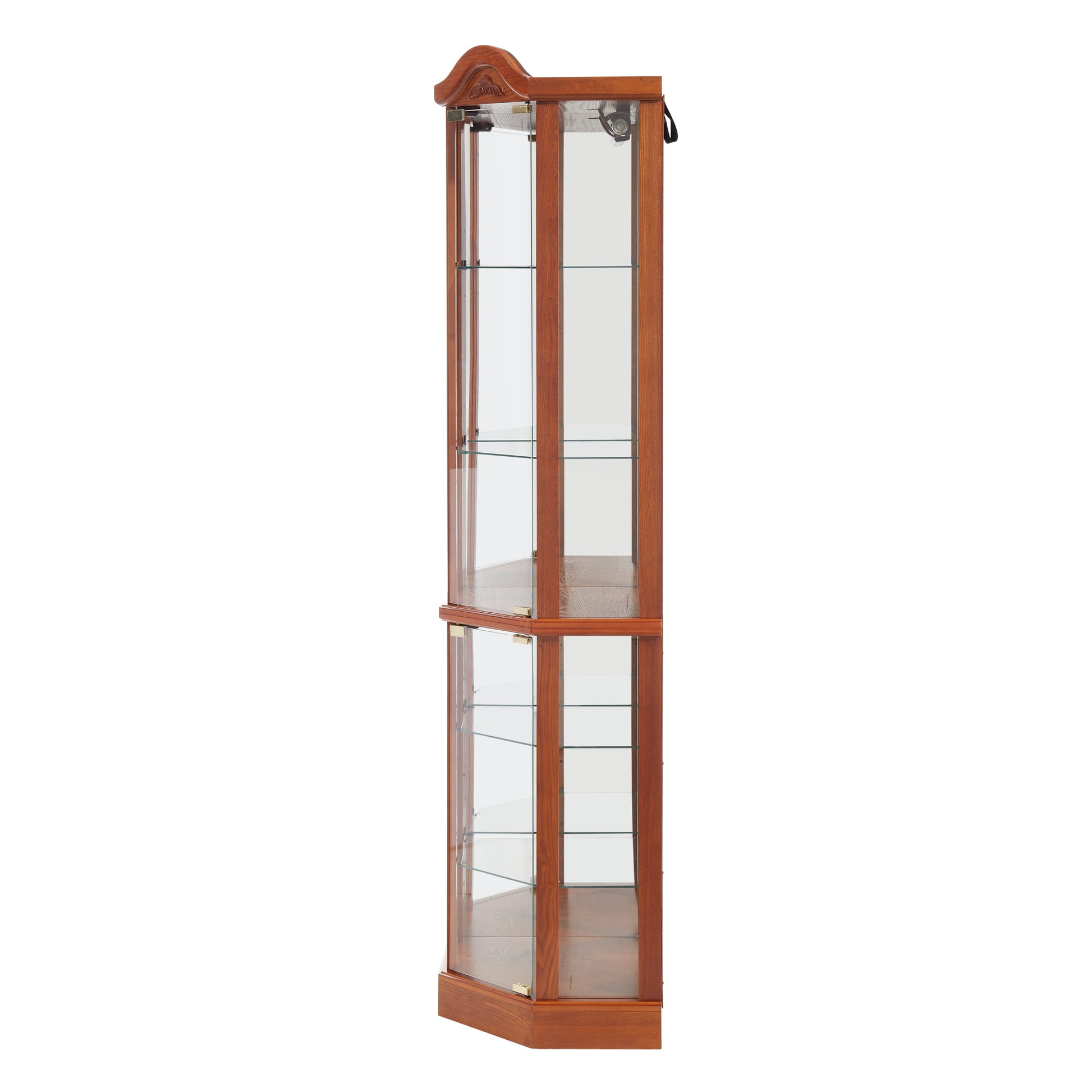 Glass Cabinet Lighted Corner Cabinet Corner Display Curio Cabinet, Glass Display With Light Included Bar Cabinet,Wine Cabinet With Adjustable Glass Shelves Carved Decoration Oak Light Included Oak Mdf Glass