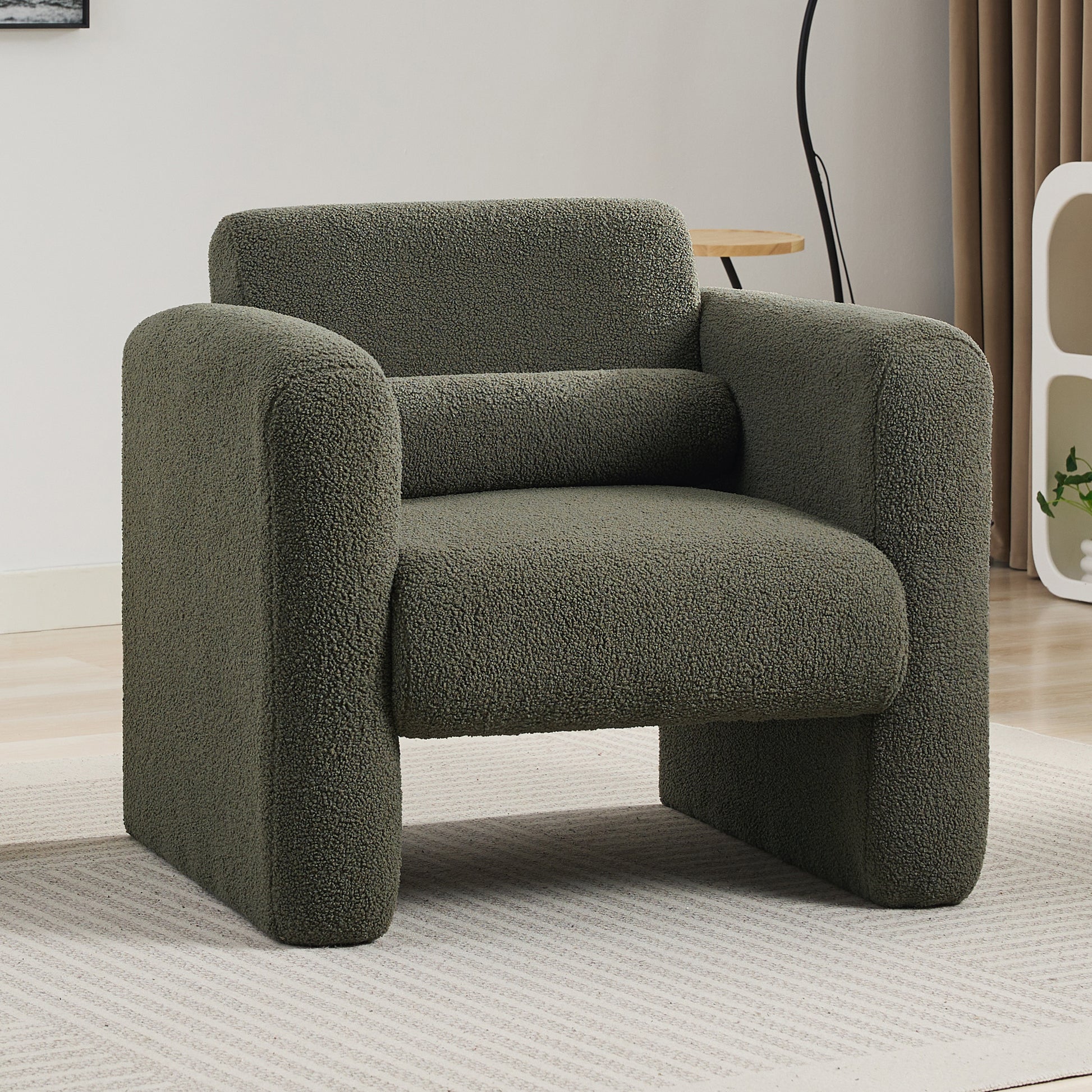 Modern Accent Chair Lambskin Sherpa Fabric Upholstered Comfy Reading Arm Chair Soft Padded Armchair With Back And Pillow For Living Room Bedroom Reception Waiting Room Office,Seaweed Green Seaweed Green Primary Living Space Upholstered