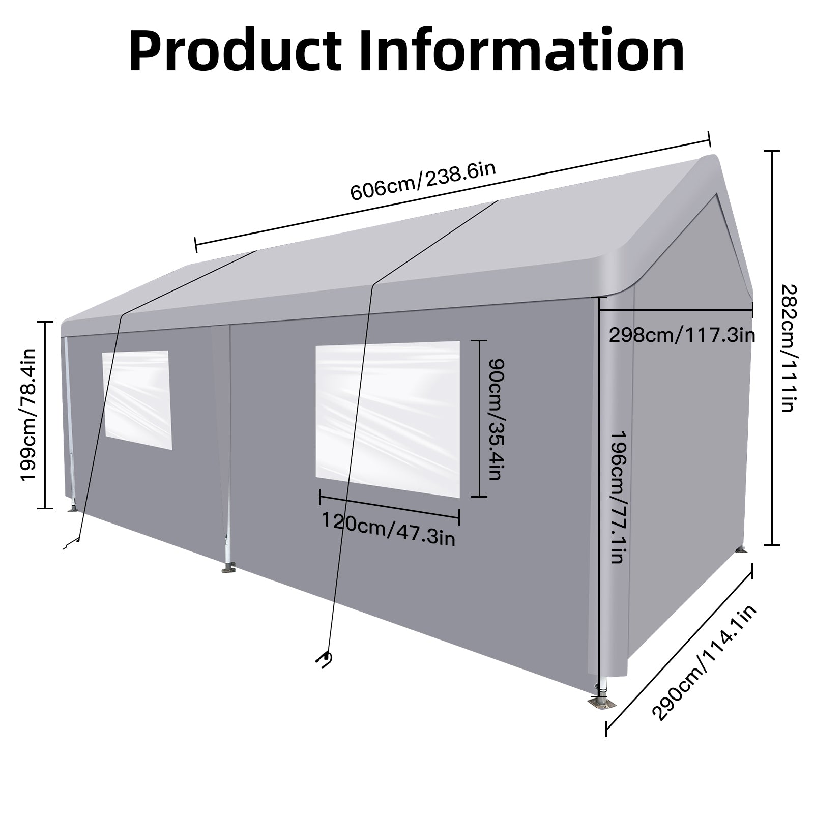 Carport, 10 20 Heavy Duty Portable Carport Garage Tent For Outdoor Storage Shelter Grey Grey Metal