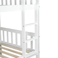 Twin Over Twin Rubber Wood Bunk Bed With Trundle, Convertible Into 2 Twin Size Beds, Twin Size Bunk Bed With Ladder And Safety Guardrails, White Twin White Rubber Wood