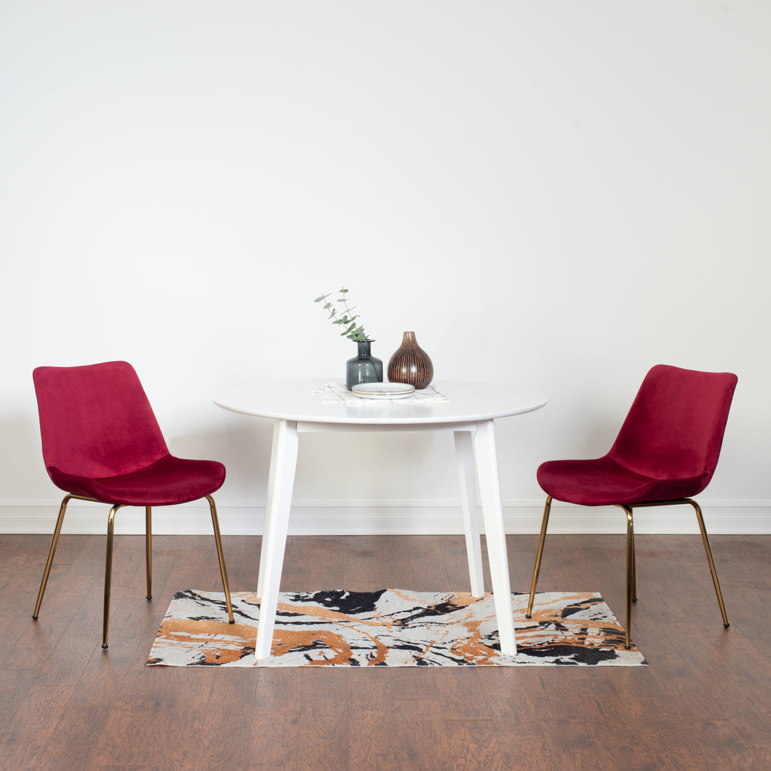 Aufurr Contemporary 3 Piece Dining Set, White Round Dining Table With 2 Chairs Wood White Seats 2 White Wood Fixed Table Rubberwood Round 4 Leg Round Dining Table With Chair Mdf