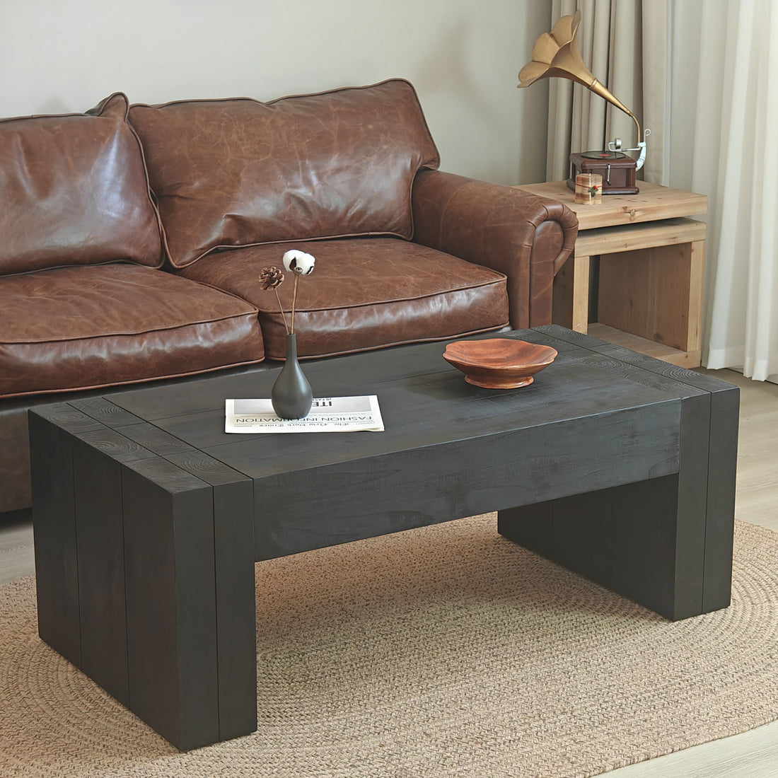 Living Room Wood Table, Versatile Table ,Black Wood Coffee Table,Modern Black Solid Wood Coffee Table Black,Wood Primary Living Space Antique,Rustic Rectangular Coffee & End Tables Powder Coated Rectangular Wood